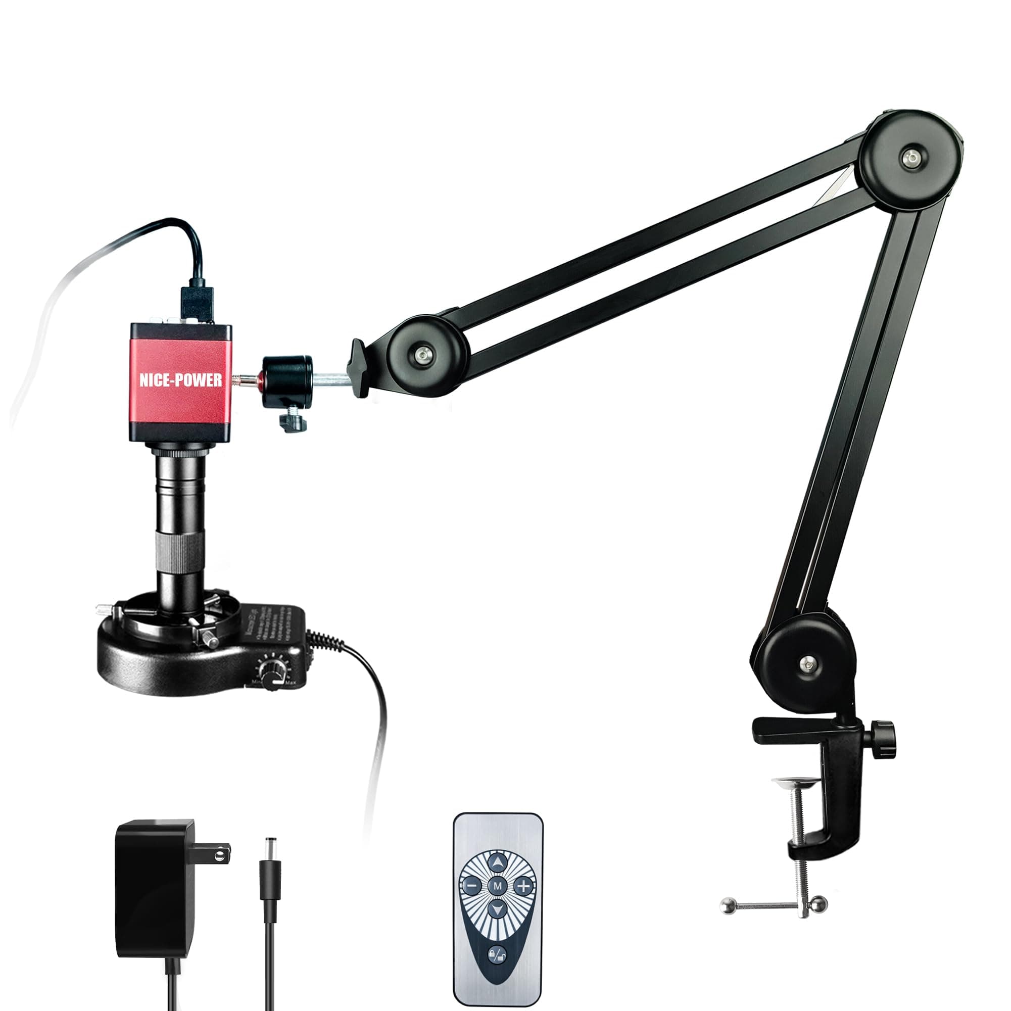 NICE-POWER Digital Microscope Camera, 13MP 1080P HDMI VGA Industrial Video Microscope, 150X Zoom C-Mount Lens, Foldable Stand, LED Ring Light, Soldering Microscopes for Electronics Repair