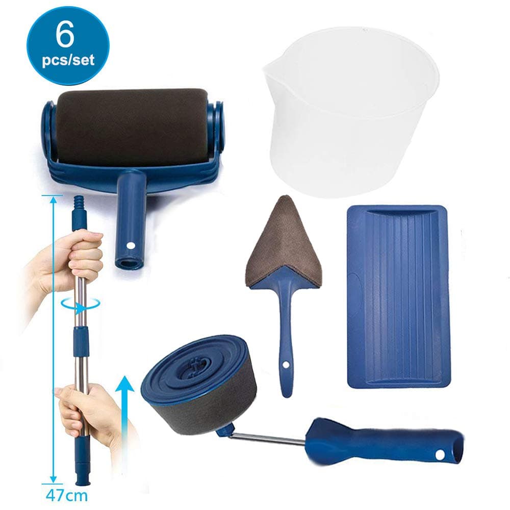 Paint Roller Brush Kit,House Paint Rollers, Adjustable Telescopic Poles, Paint Roller Pro, Multifunction Paint Runner Brush Set for DIY House,School,Office Painting Wall,Ceiling(Blue) (B)