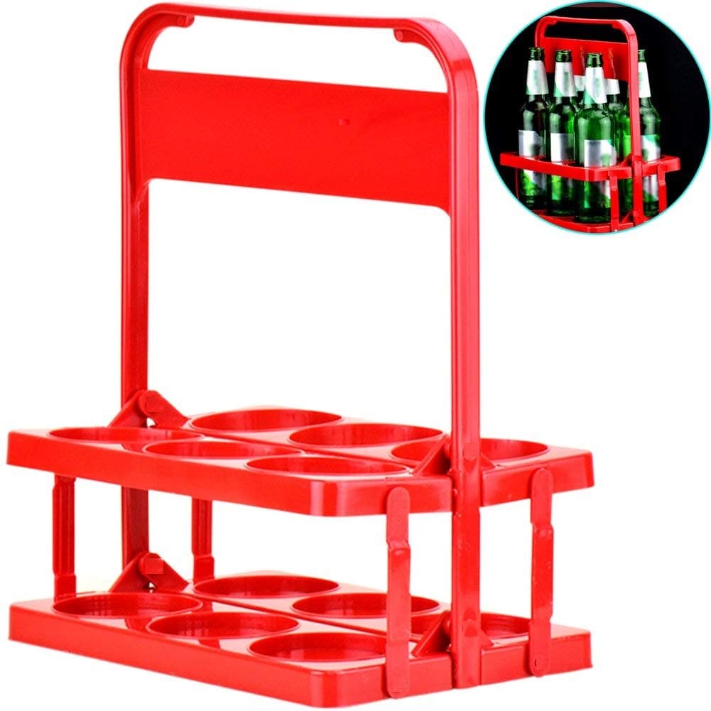 Luvina Plastic Foldable 6-Pack Beer Bottle Caddy Bucket Holder, Portable Collapsible Beer Basket for Daily Use and Party (9.61" x 6.1" x 11.77")