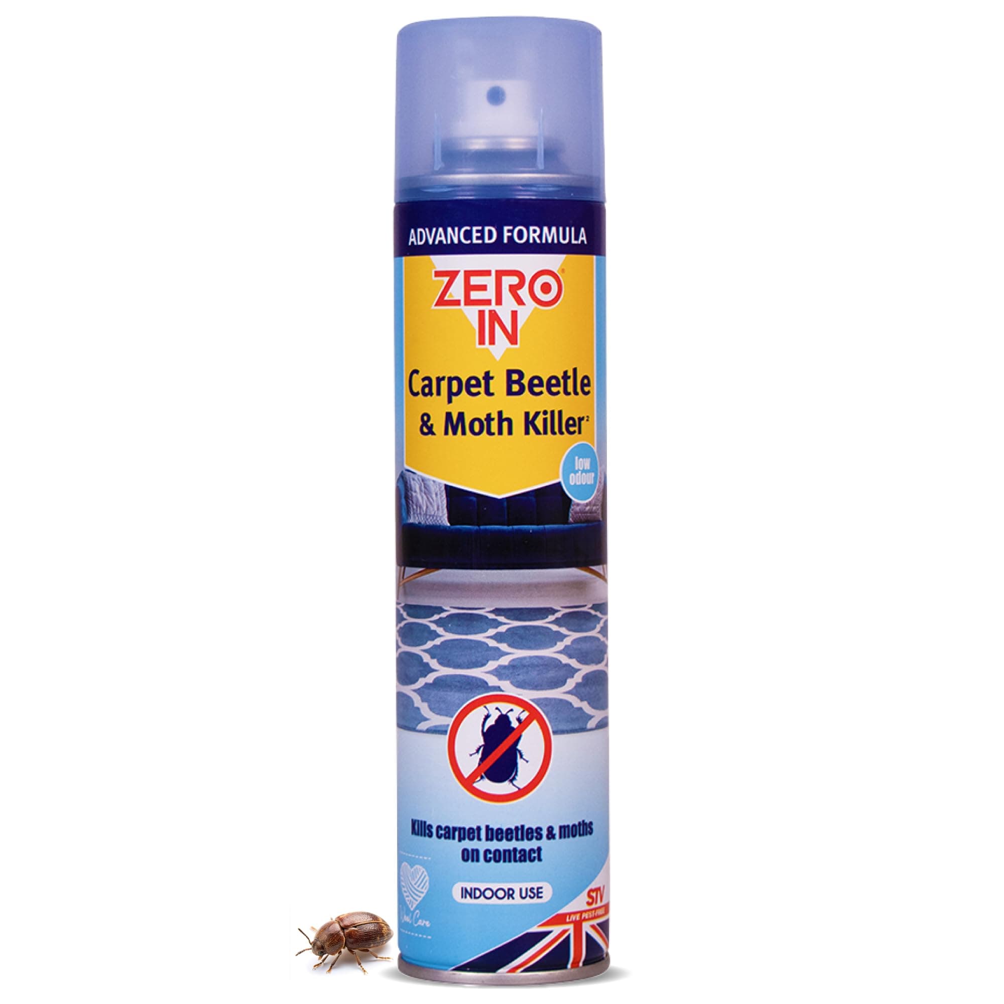 Zero In Carpet Beetle & Moth Killer Spray – Effective Carpet Beetle & Moth Treatment for Carpets, Upholstery & Household Items – Long-Lasting, Odour-Free Formula - 300ml Aerosol