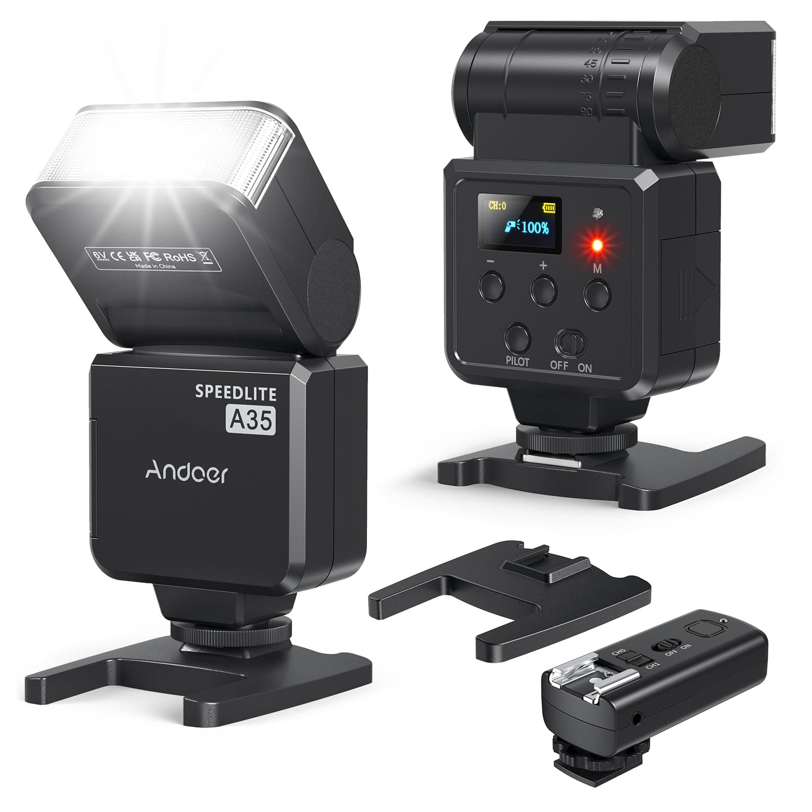 Andoer A35 Flash Speedlite with Universal Hot Shoe, Flash Speedlite Compatible with Canon Sony Nikon Panasonic Olympus Pentax and Other DSLR Cameras, Digital Camera Speedlight for Studio Photography