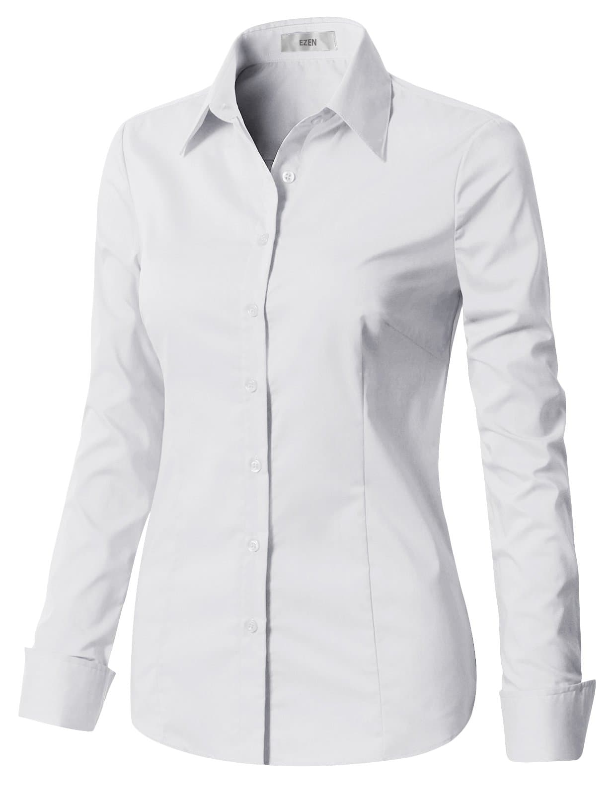 Womens Slim Fit Long Sleeve Stretchy Button Down Collar Shirt Blouse