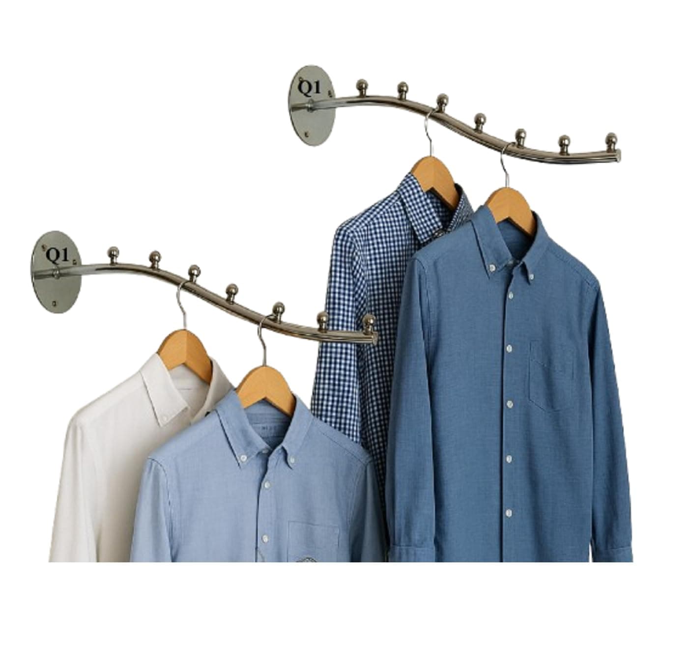 2 Pack Heavy Duty Wall Mount Wall Hanger for Clothes with Hardware Fittings 7 Ball pin Hooks Wall Drope Hanger for Shop/Showroom Display Hook Rail bar - Pack of 2, Steel