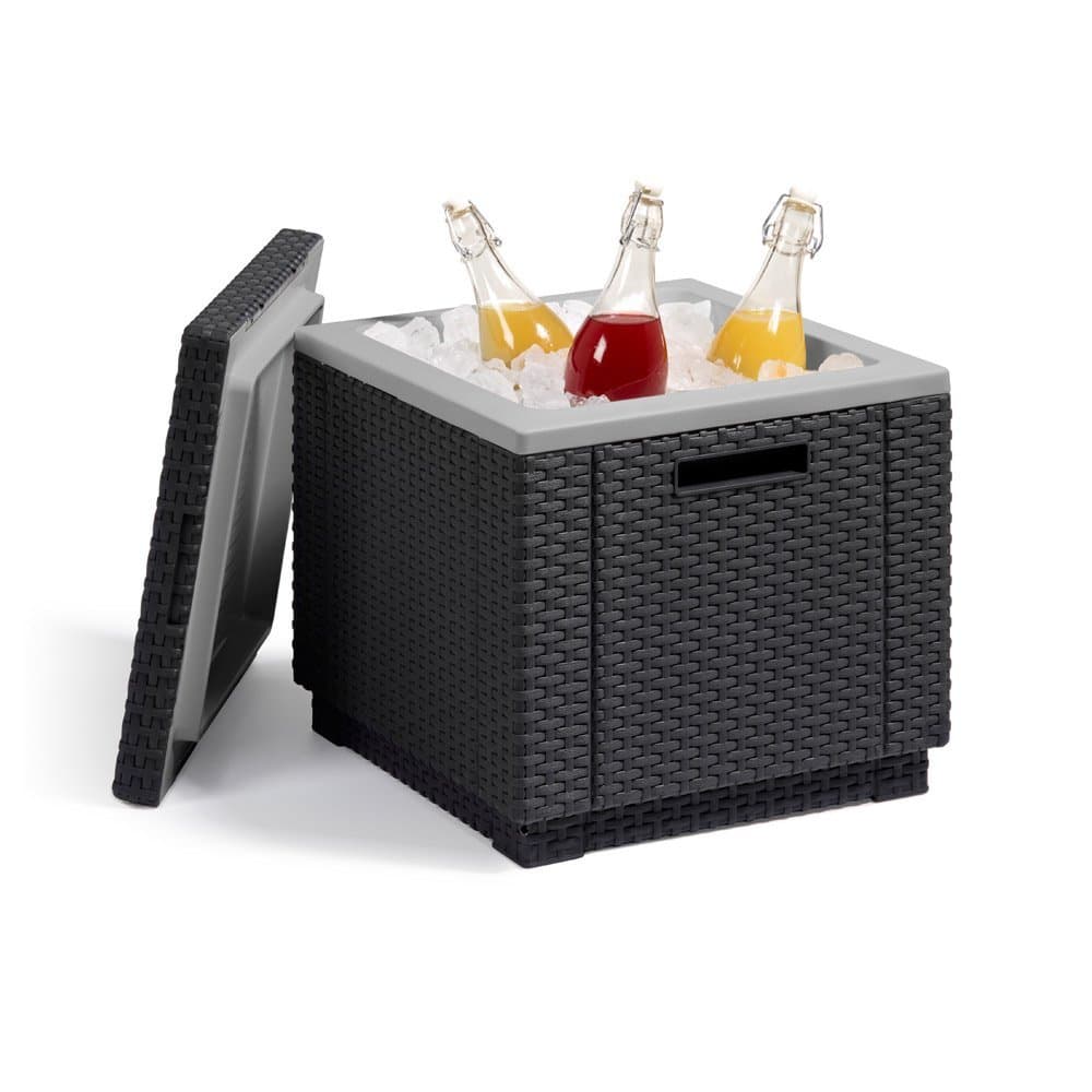 Allibert Cool Box Side Table with Ice Cube Rattan Look Graphite