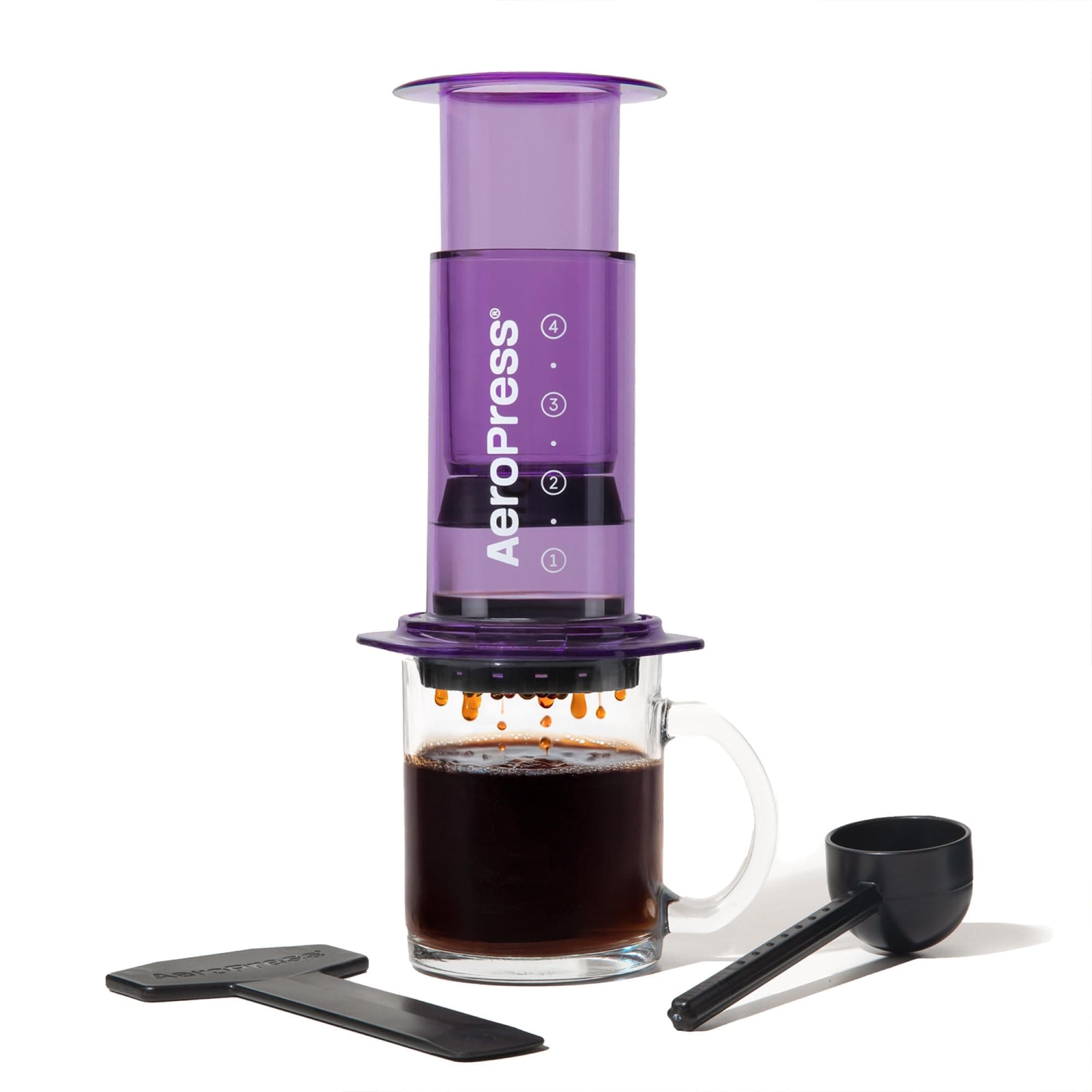Clear Coffee Press – 3 In 1 Brew Method Combines French Press, Pourover, Espresso, Full Bodied Coffee Without Grit or Bitterness, Small Portable Coffee Maker for Camping & Travel, Purple