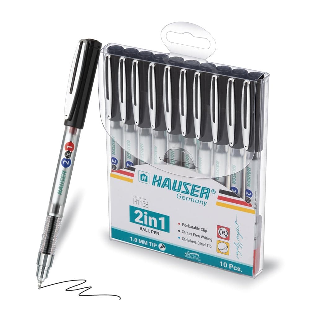 HAUSER 2-in-1 Ballpoint Set, 10 Count, 1.0 mm Tip, Blue-Black & Red-Black Ink, Colorful Writing Instruments for Note-Taking, School & College Supplies