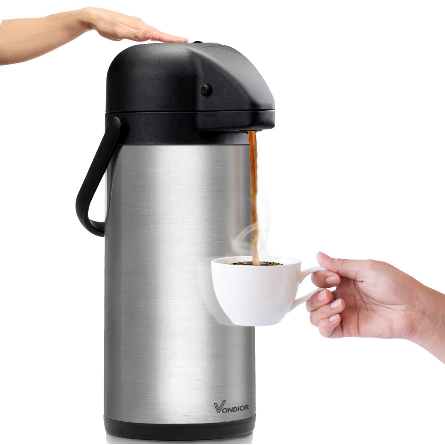 85 oz (2.5L) Airpot Coffee Carafe with Pump, Insulated Stainless Steel Coffee Dispenser, Coffee Carafes for Keeping Hot/Cold, Hot Beverage Dispenser for Party