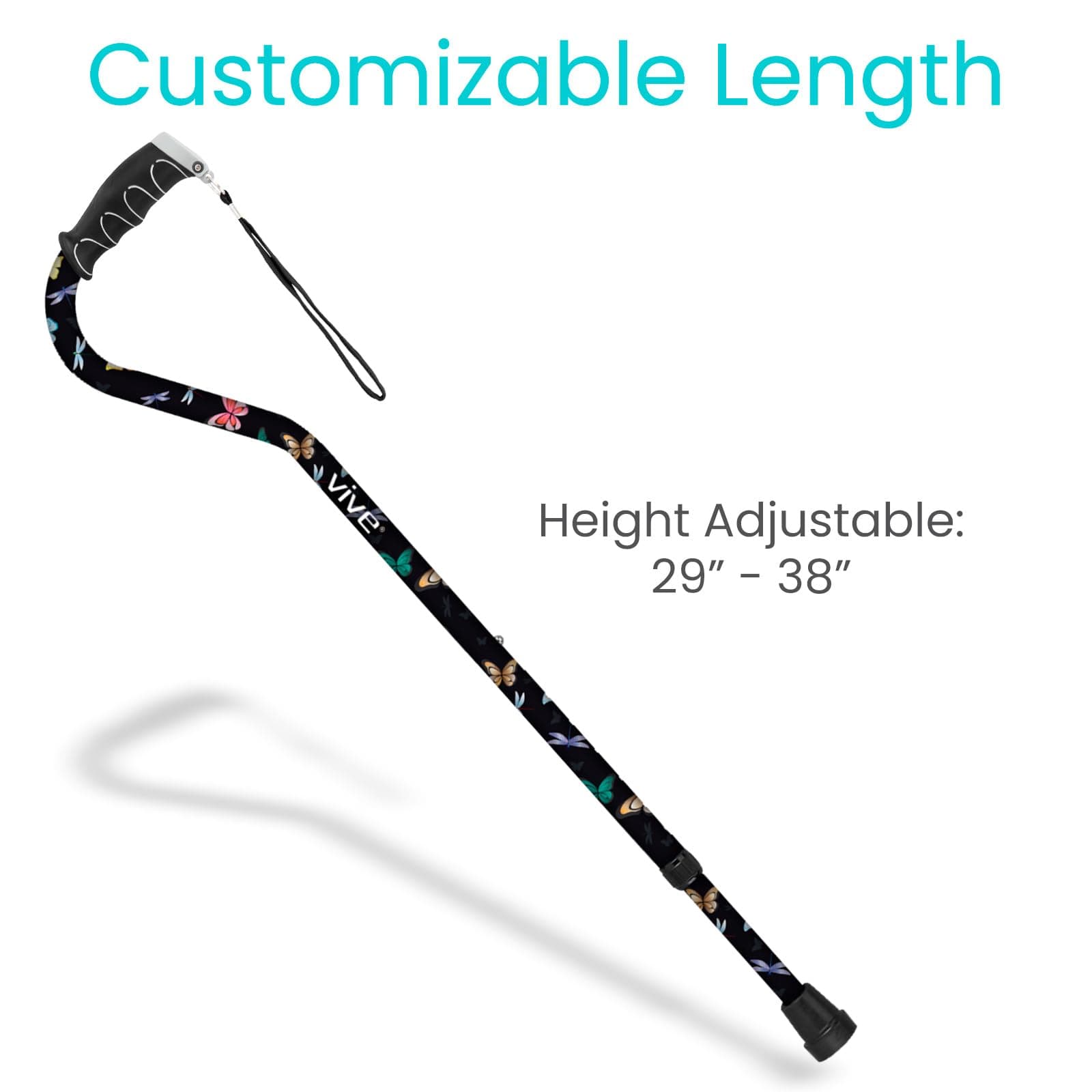 Vive Walking Cane Portable Adjustable Offset Balance Stick Lightweight & Sturdy Mobility Walker Aid For Arthritis Elderly Seniors & Handicap One Size Black Butterfly