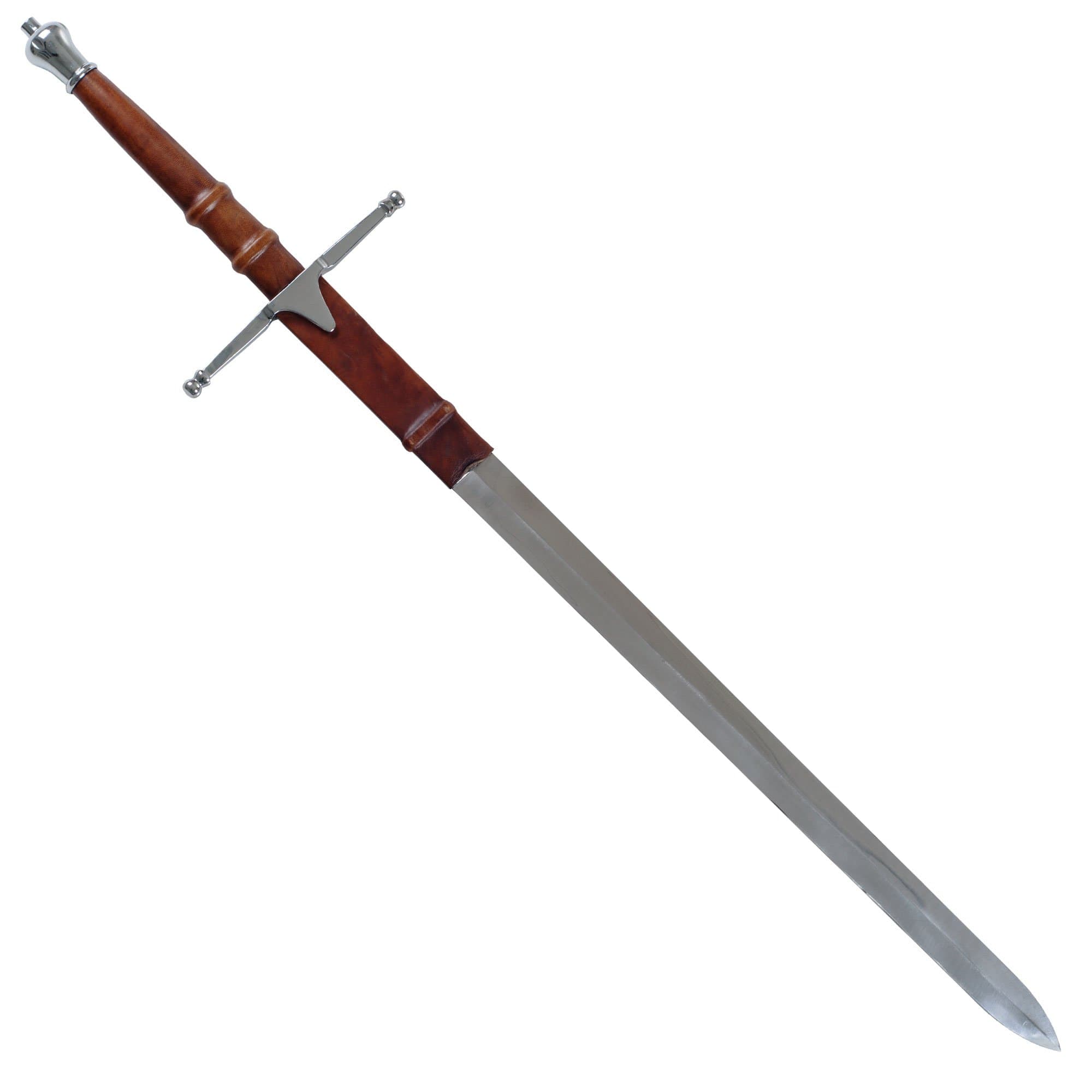 Whetstone Medieval Sword - William Wallace Double-Edged Blade Sword From Braveheart Replica with Stainless-Steel, Metal Hilt, and Leather Sheath