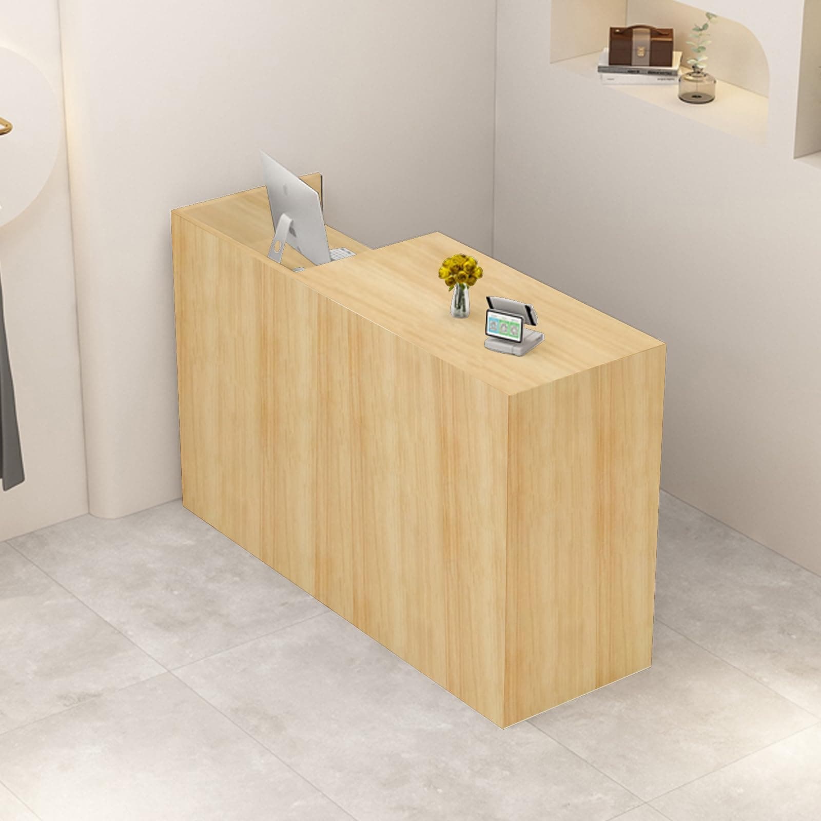 Reception Desk with Counter, L 35.4-74.8'' , Modern Front Desk Reception Counter, Solid wood ecological board, large storage space,with Storage Drawers, front office desk for Salon, Office, Lobby