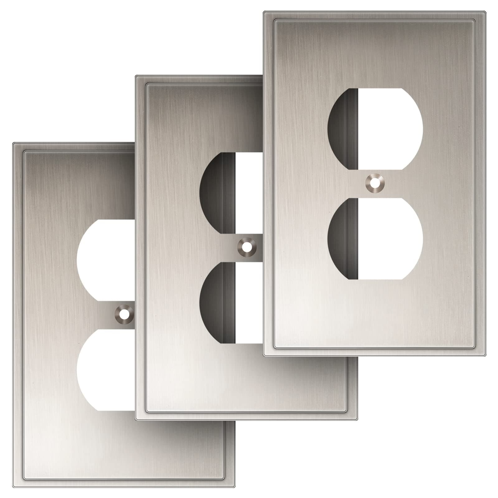 Henne Bery Soft Modern Decorative Wall Plate Switch Plate Outlet Cover (Single Duplex 3PK, Satin Nickel)