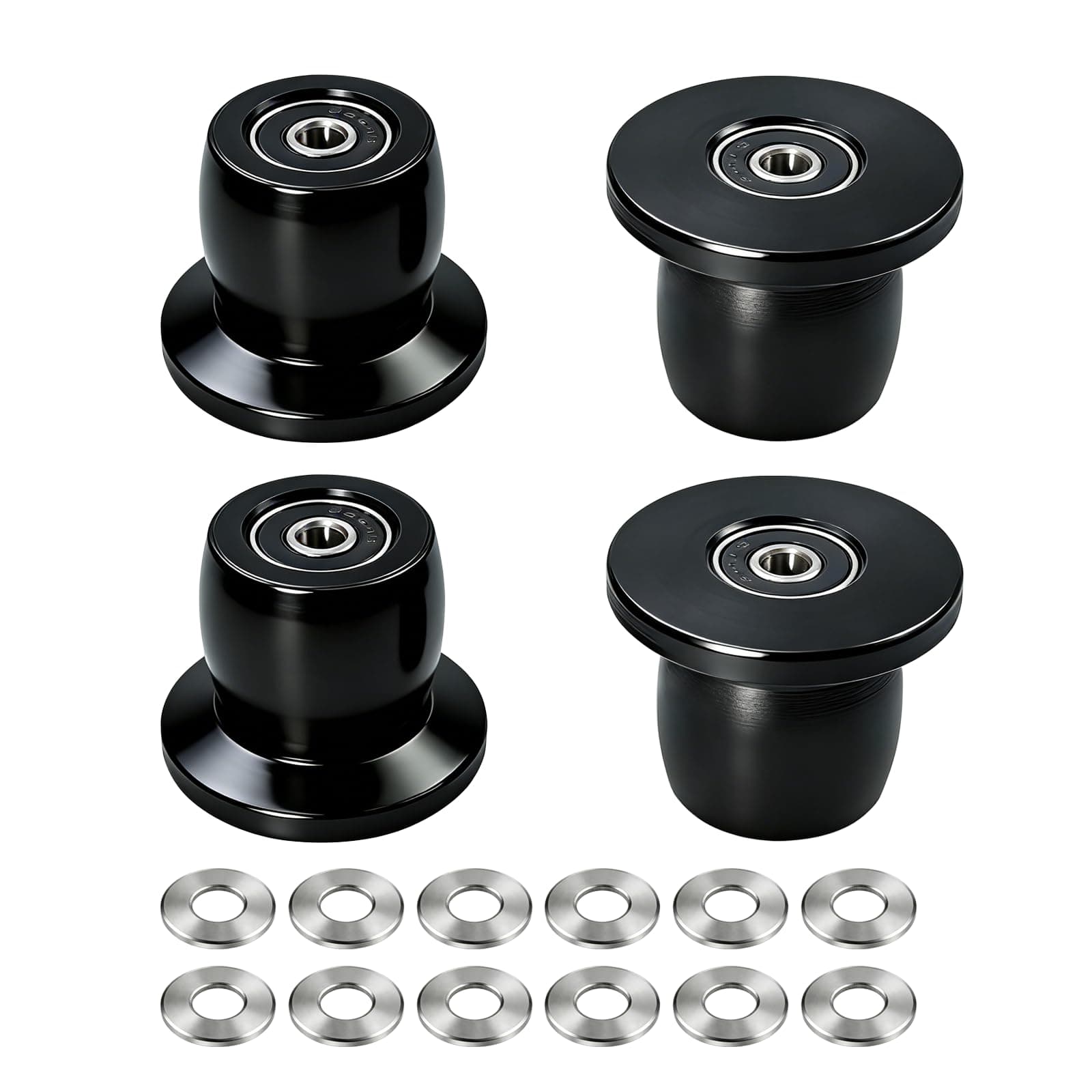 Qty.4 Machined Wheels/Rollers Compatible with Total Gym Replacement, Fits Models XL, XLS, & Fit with Bearings Thru Hole of 1/4'' in Diameter, Black