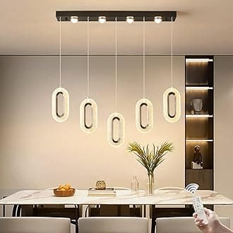 Ganeed Modern LED Chandelier, 60W Dimmable LED Pendant Light with 5 Lights, Adjustable Height Chandelier Light Fixture with Remote for Kitchen Dining Room Bedroom Kitchen Island Cafe, Black