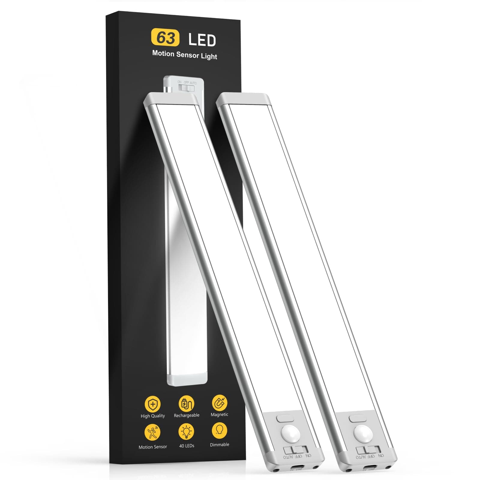 - Under Cabinet Lighting, 14.7" Rechargeable Motion Sensor Light Indoor, 2 Pack Magnetic Dimmable Closet Lights, Wireless Under Counter Lights for Kitchen, Stairs,Hallway