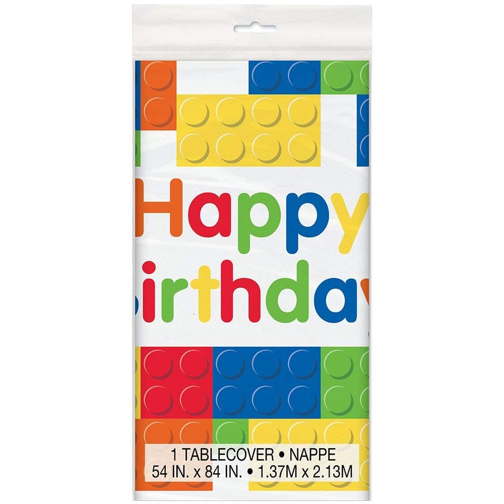 Building Blocks Birthday Plastic Tablecloth, 84" X 54"