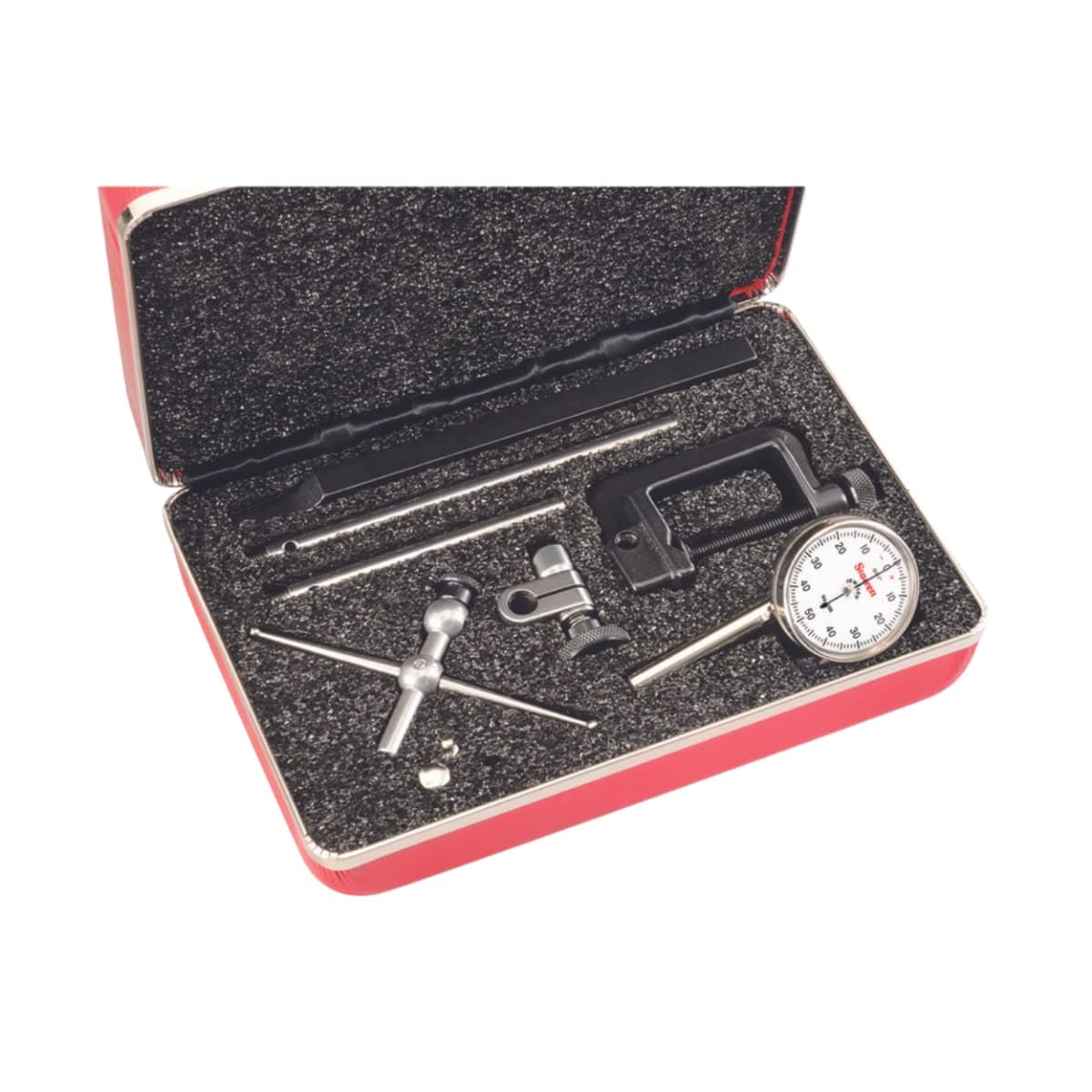 Starrett Universal Dial Test Indicator Set with Back Plunger - White Face, 0-50-0 Reading, 200" Range, .001" Graduation, 1/4" Shank Diameter for Mounting - 196A5Z