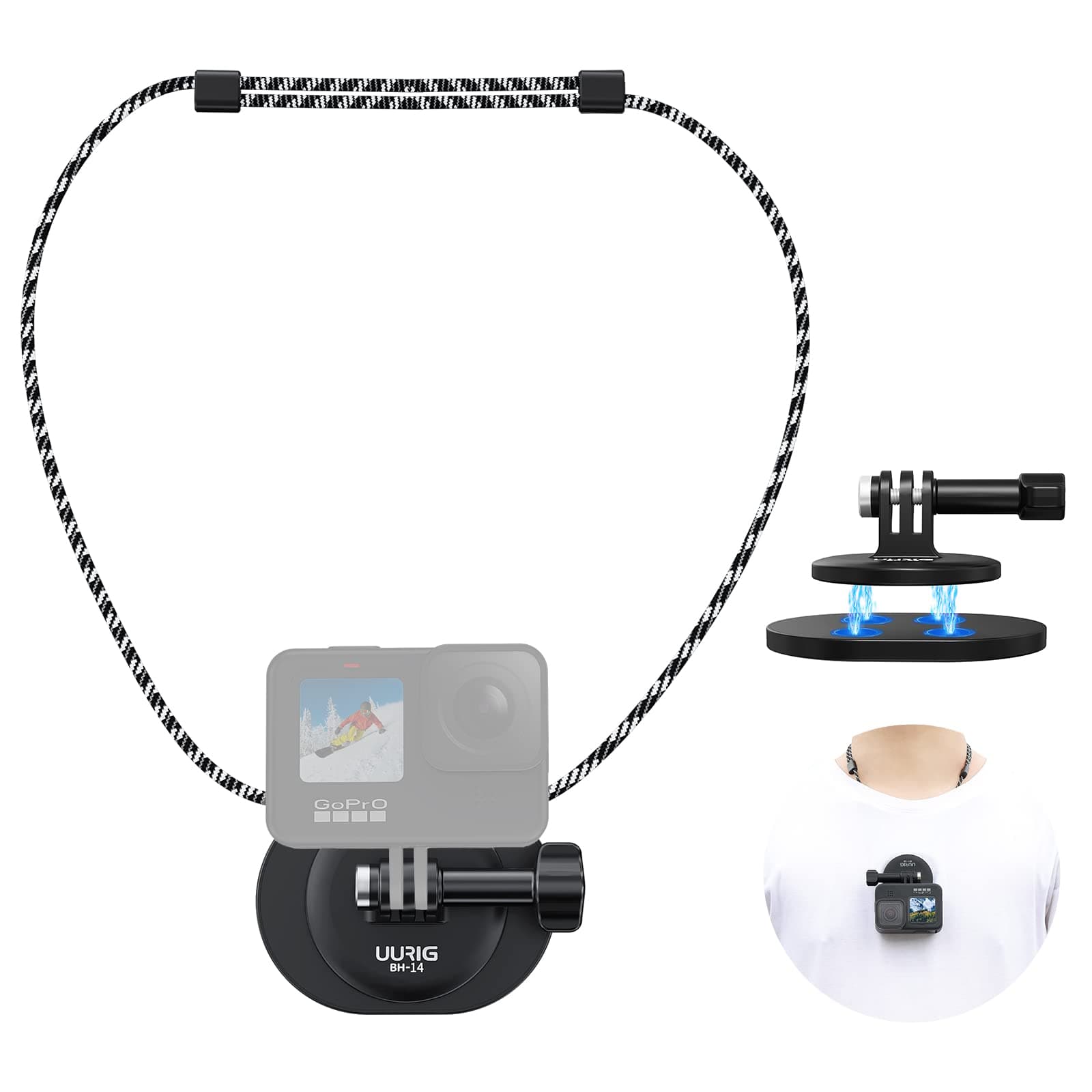 VRIG Magnetic Neck Selfie Holder for Gopro, Chest Shoulder Support Angle with Joint Mount, for Go Pro Max Hero 11 10 9 8 7 Insta360 X5 DJI Action 5Pro/4/3 Pocket 3