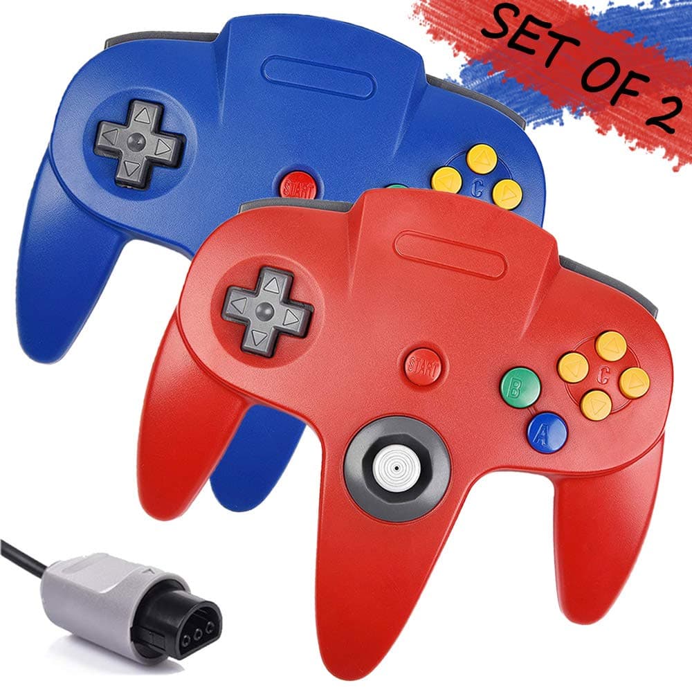 2 Pack N64 Controller, BOHASH Wired N64 Controller Upgraded Joystick Gamepad Controller for Original Nintendo 64 Console (Blue and Red)
