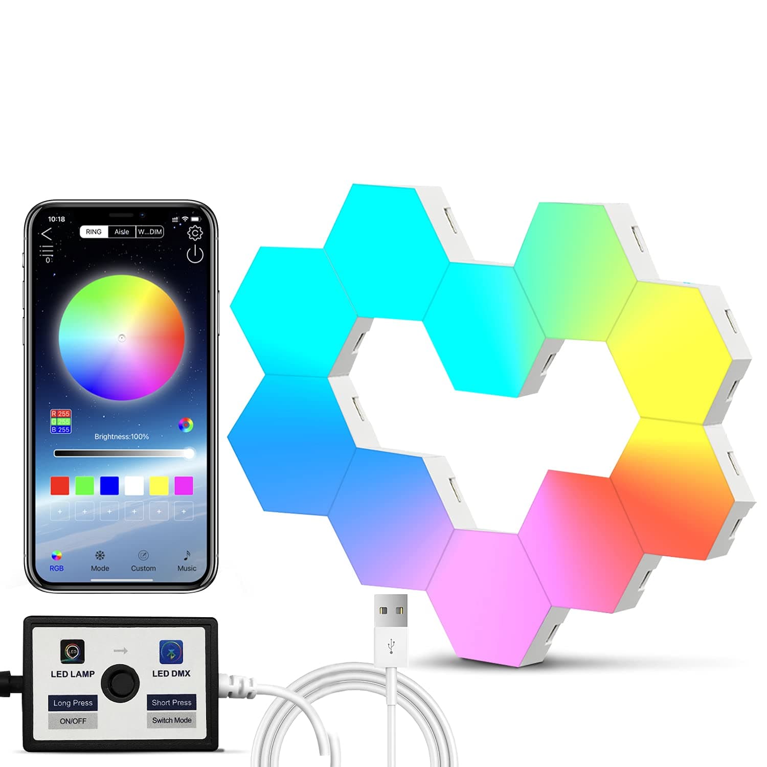 Hexagon Led Lights for Wall Led with APP Smart Control Hex Led Tiles and Music Sync RGB, Light Wall Panels for Gaming Room, Bedroom Decor, Lighting