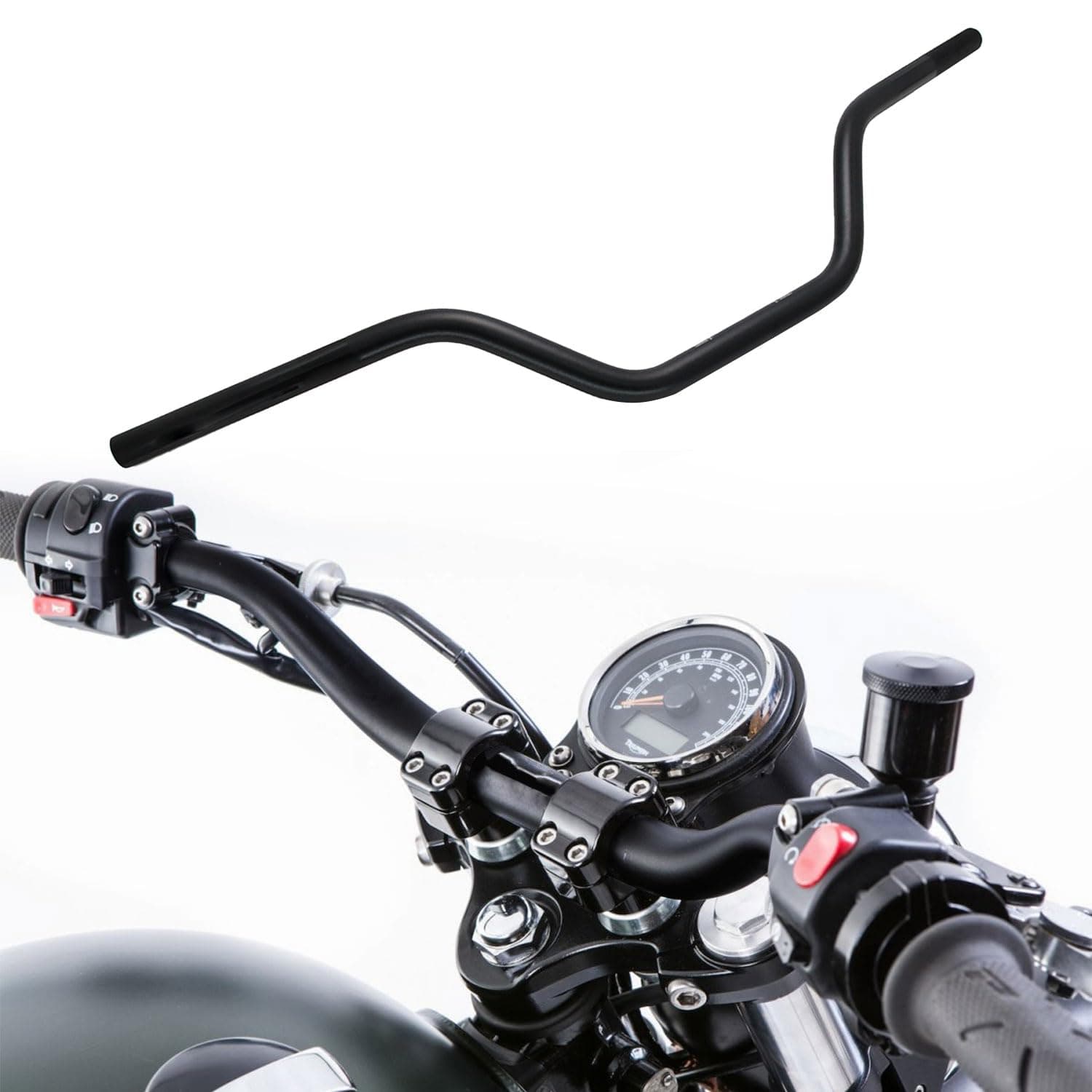 7/8" 22mm motorcycle Mid Handlebars, Motorcycle Handlebar Handle Bars Universal for All Motorcycle which the clamp 7/8" 22mm-Black