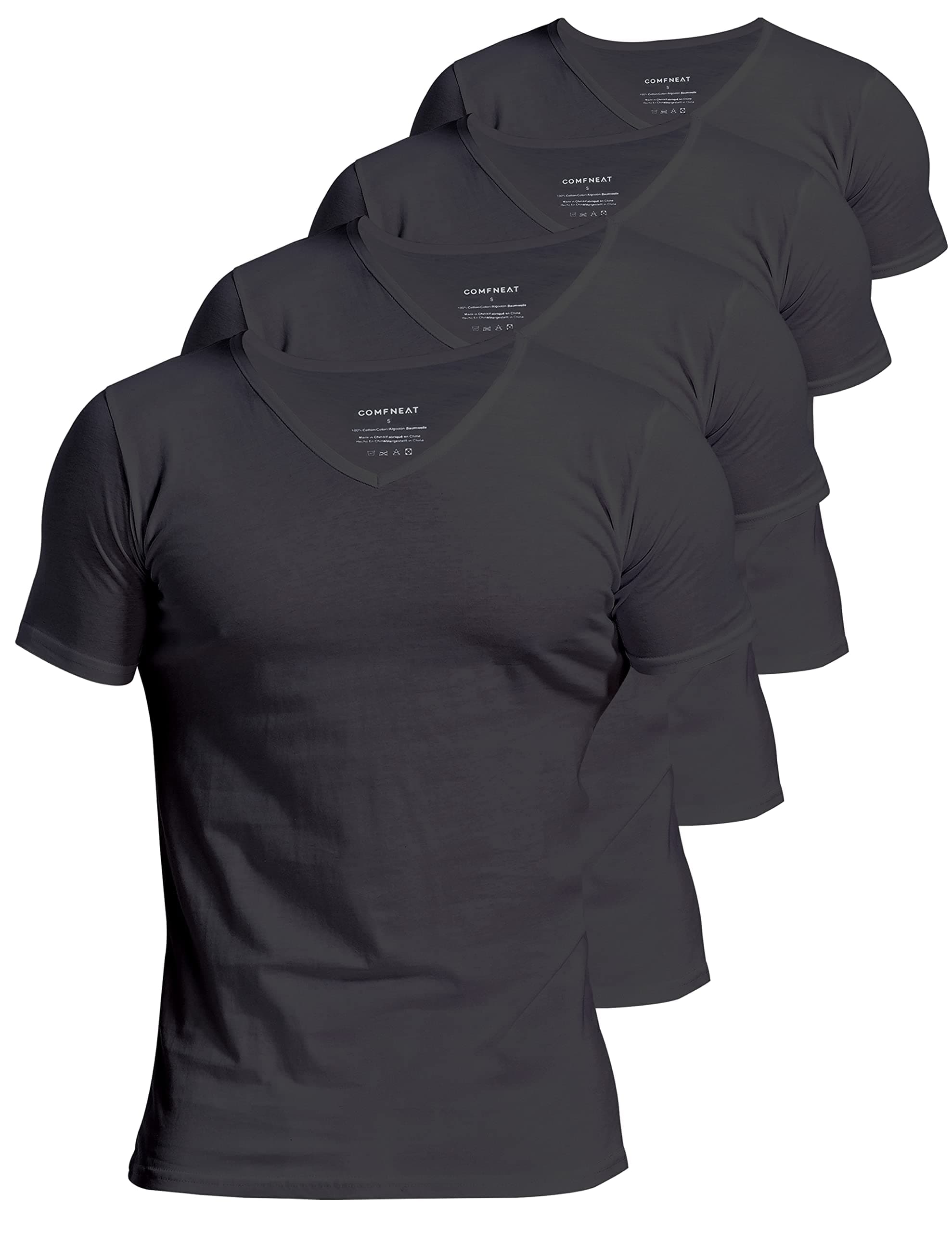 Comfneat Men's 4 or 6-Pack Undershirts 100% Cotton Comfy V-Neck T-Shirts