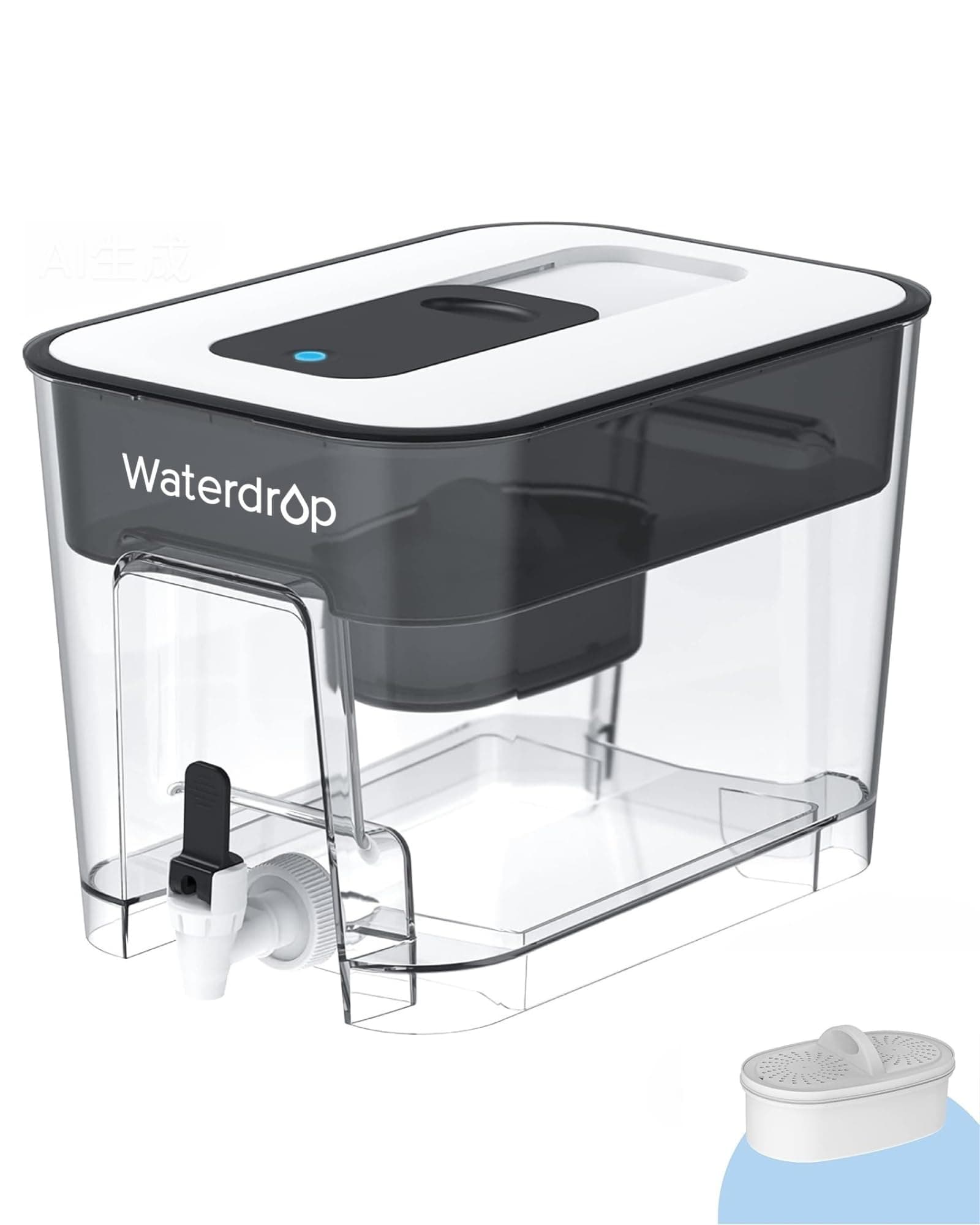 Waterdrop 20-Cup Water Filter Dispenser with 1 Filter, Long-Lasting (200 gallons), 5X Times Lifetime Filtration Jug, Reduces Lead, Fluoride, Chlorine and More, BPA Free, Black