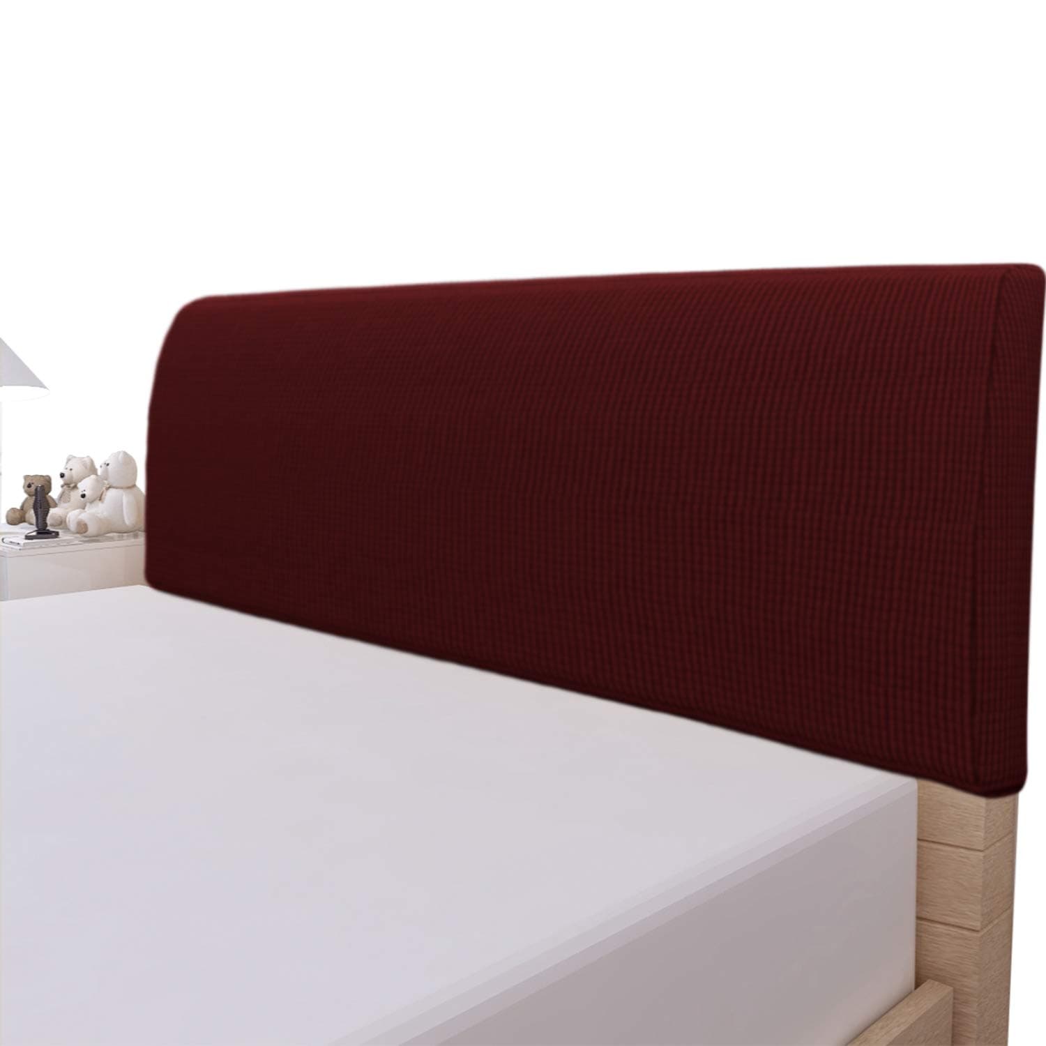 Easy-Going Stretch Bed Headboard Cover,Small Square Jacquard Headboard Slipcover, Dustproof Bed Head Cover for Bedroom (Full,Wine)