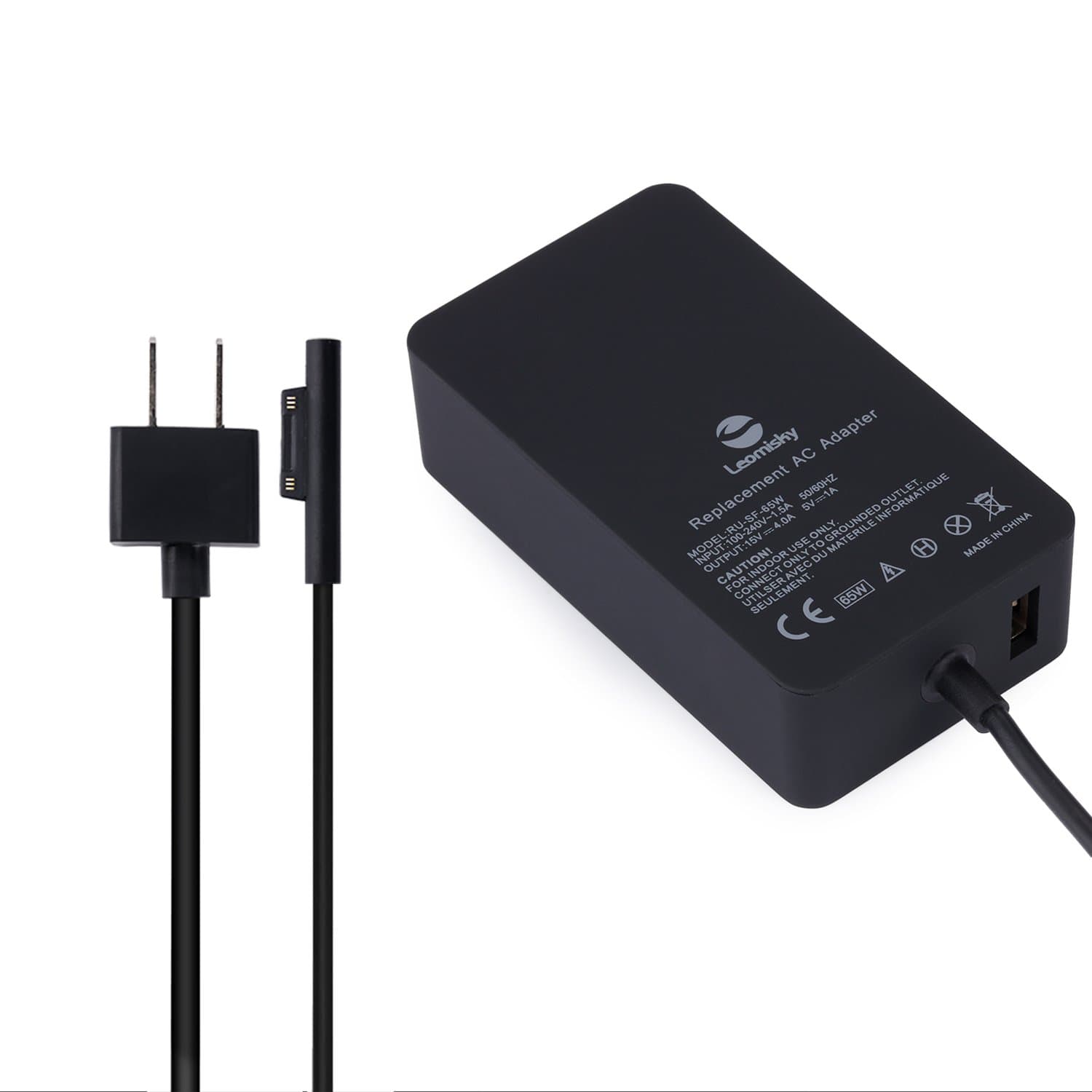 Leomisky 65W 15V 4A AC Power Adapter for Microsoft Surface Book Surface Pro 3 Pro 4 Charger with 5Ft Power Supply Cord and 5V 1A USB Charging Port
