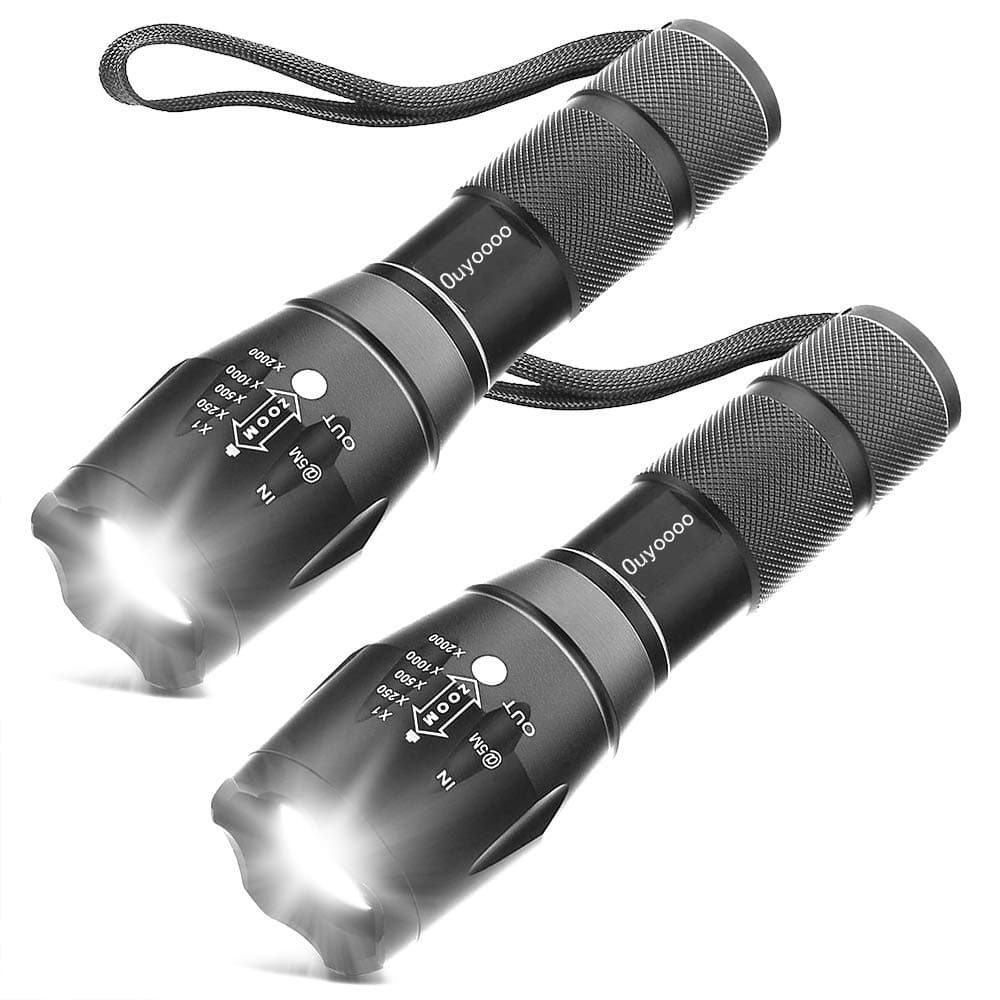 OUYOOOO Tactical LED Flashlight [2 Pack] – High Lumen, Portable, Zoomable, Water & Shock Resistant, Handheld Light - Best for Camping, Outdoors, Home, Emergency, or Gift-Giving