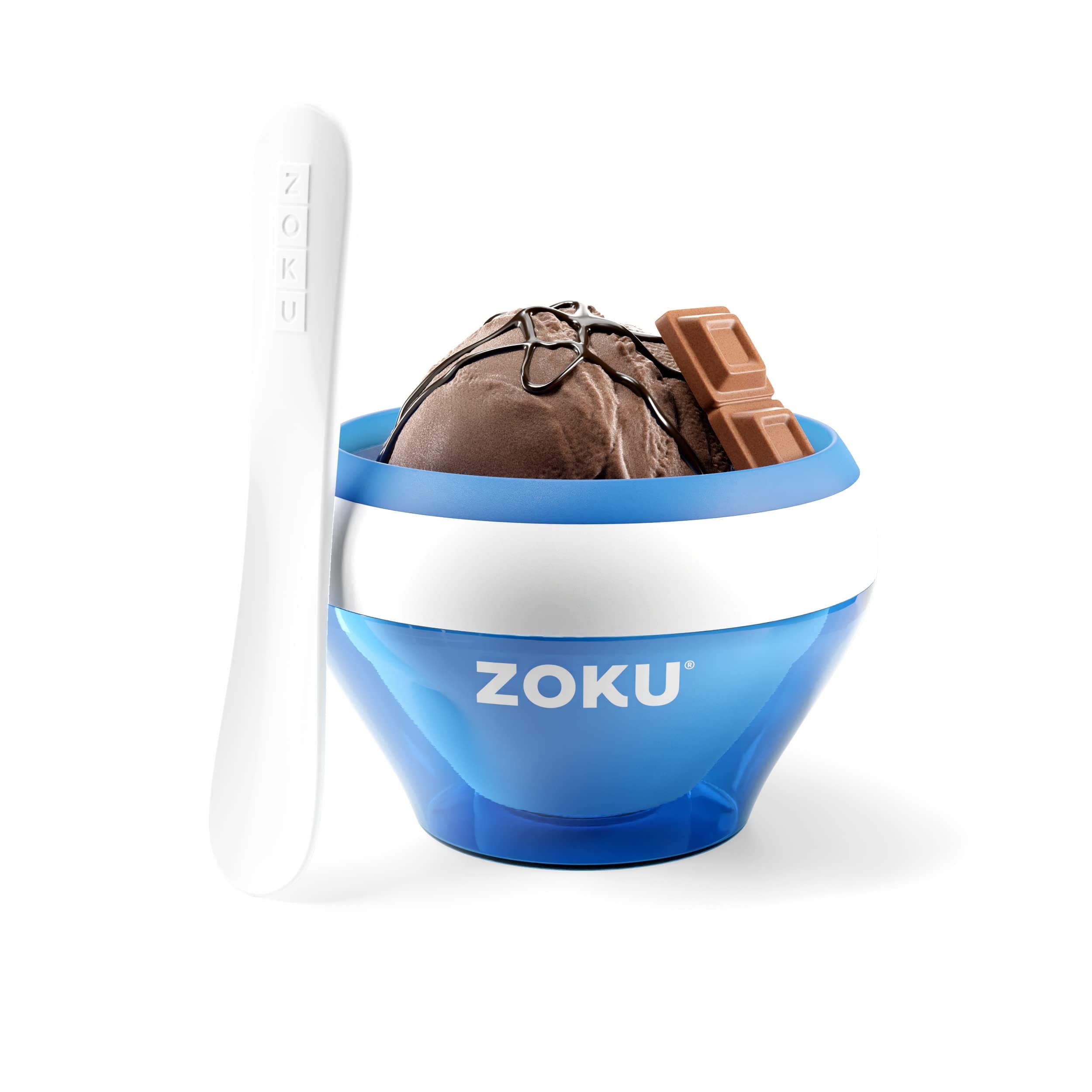 Zoku Ice Cream Maker for thinKitchen:, Compact Make and Serve Bowl with Stainless Steel Freezer Core Creates Soft Serve, Frozen Yogurt, Ice Cream and More in Minutes, BPA-Free, Blue