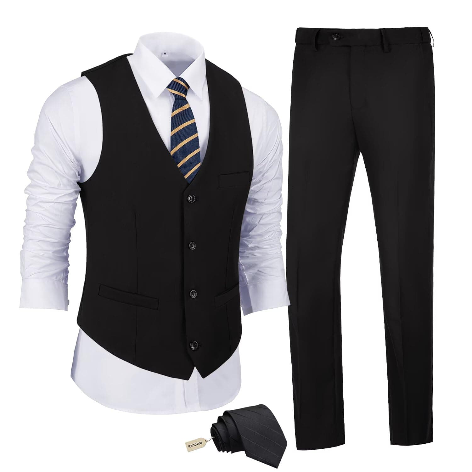 Men's 2 Piece Slim Fit Suit Set, Solid Vest and Pants Suit for Men with Tie