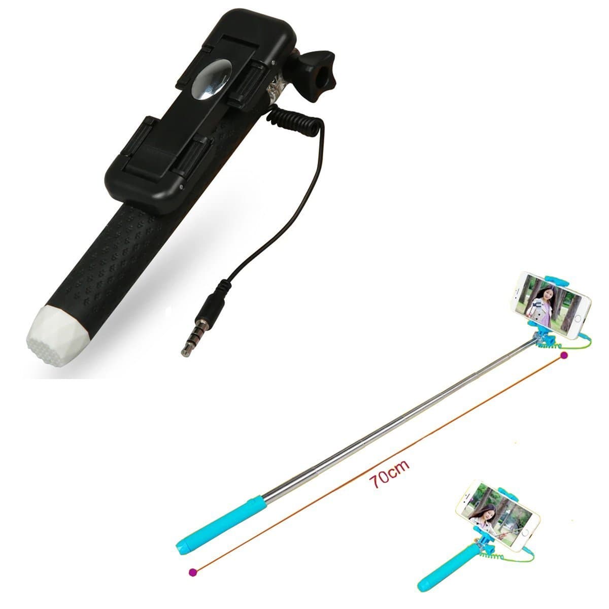 Mini Selfie Sticks, Pen Sized Extendable Self-portrait Monopod, Wired Shutter Control No Power Needed, for iPhone 5/5s 6/6 Plus Samsung GoPro (Black)