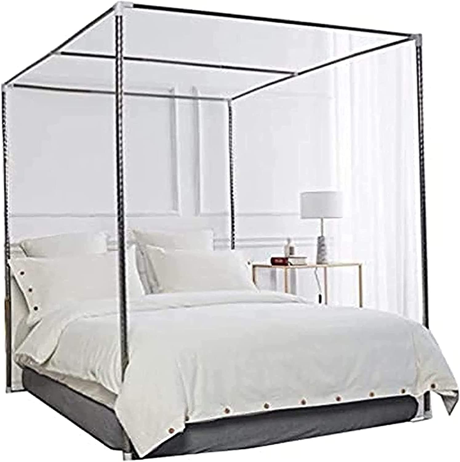 Canopy Bed Netting Stainless Steel Frame/Post Full/Queen Size 4 Corner Stainless Steel Bedding Canopy Frame Post Fit for Twin/Full/Queen/California King/King Size Metal Bed