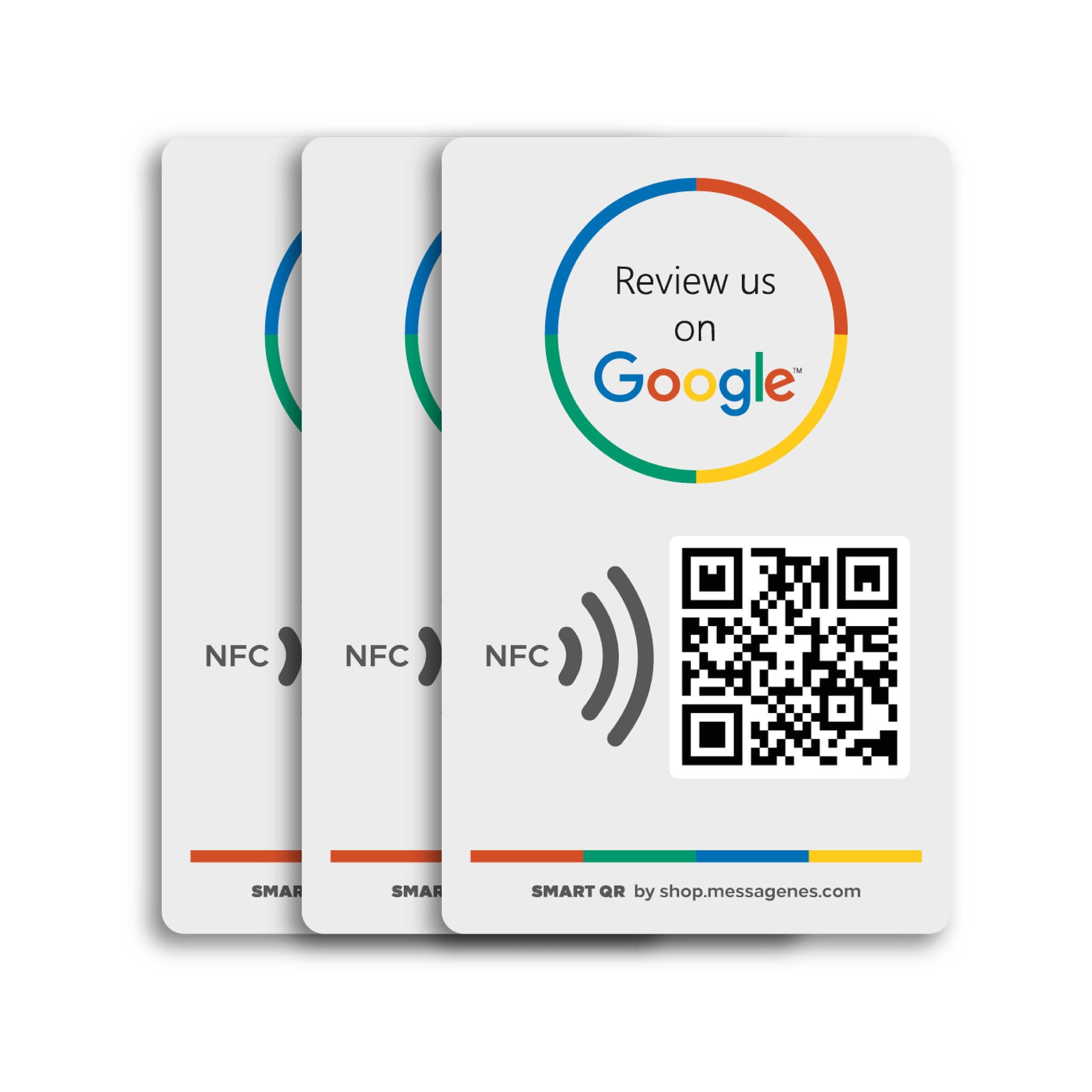 MESSAGENES | Review Us on Google QR Code Stickers | Reusable Smart QR Code and NFC | Pack 3 NFC Card Size Sticker Units | Easy Reviews | Modify Link Whenever You Want | Decal for Business
