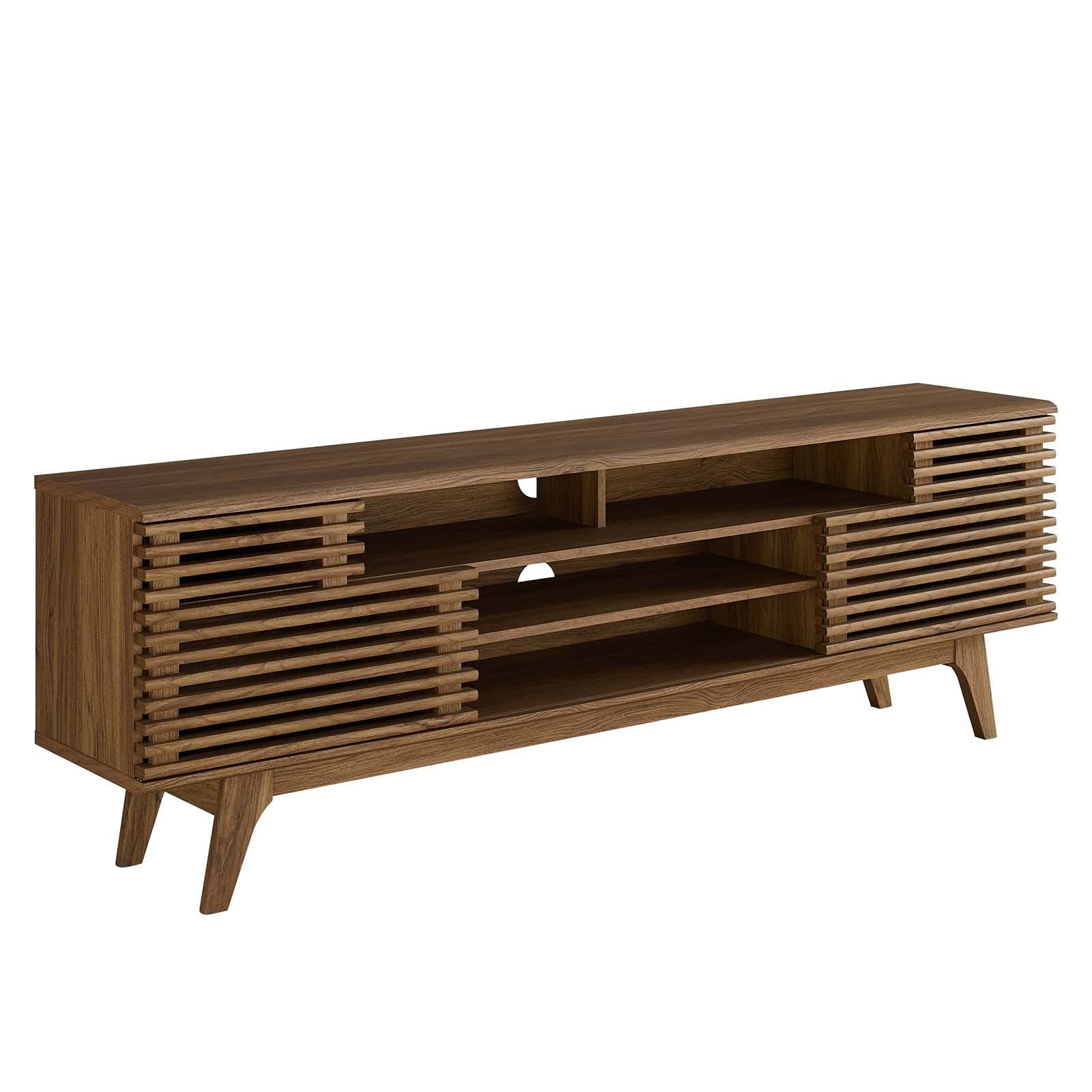 Render 71" Mid-Century Modern Low Profile Media Console TV Stand, 71 Inch, Walnut