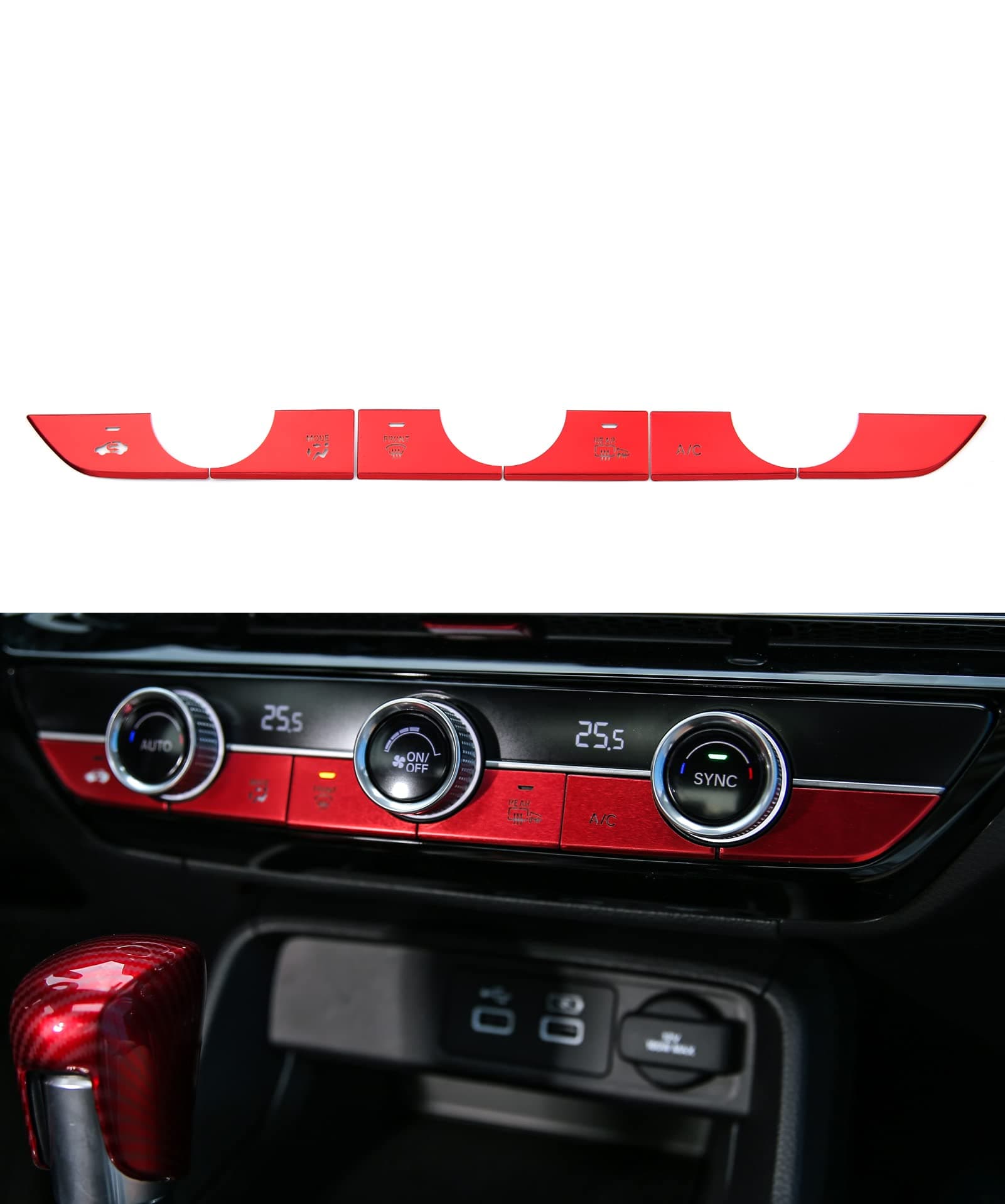 CKE for 11th Gen Civic Accessories AC Switch Button Cover Trim Gear Panel Sticker Center Consoles for Honda Civic 2022 LX EX EX-L Sport Touring Sedan Hatchback -Red (6pcs)