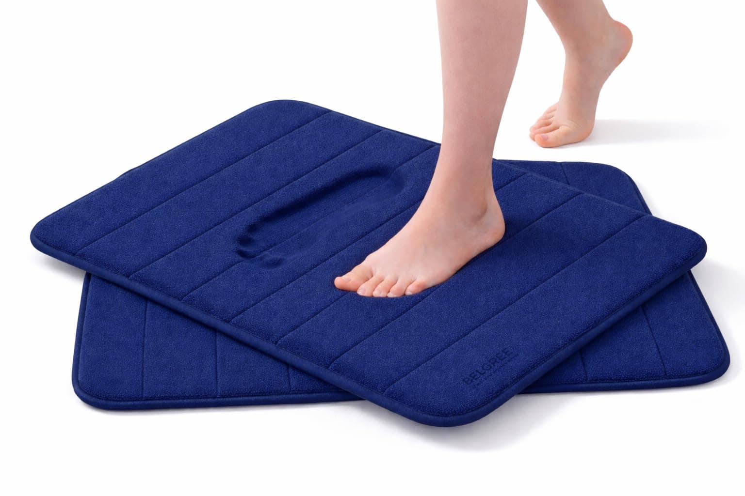 2-PCS Non-Slip Bath Mat With Memory Foam, Bathroom Rugs Water Absorption Toilet Mats, 40x60cm Thick Soft Comfortable Machine Washable Door Mats, Easier to Dry Floor Mats (Blue)