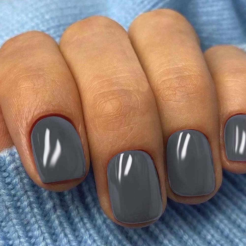 Pure Grey Press on Nails Short Medium Square Fake Nails with Glossy Design Acrylic Coffin Glue on Nails Manicure Press on Nail Reusable False Nails Full Cover Stick on Nails for Wedding 24Pcs