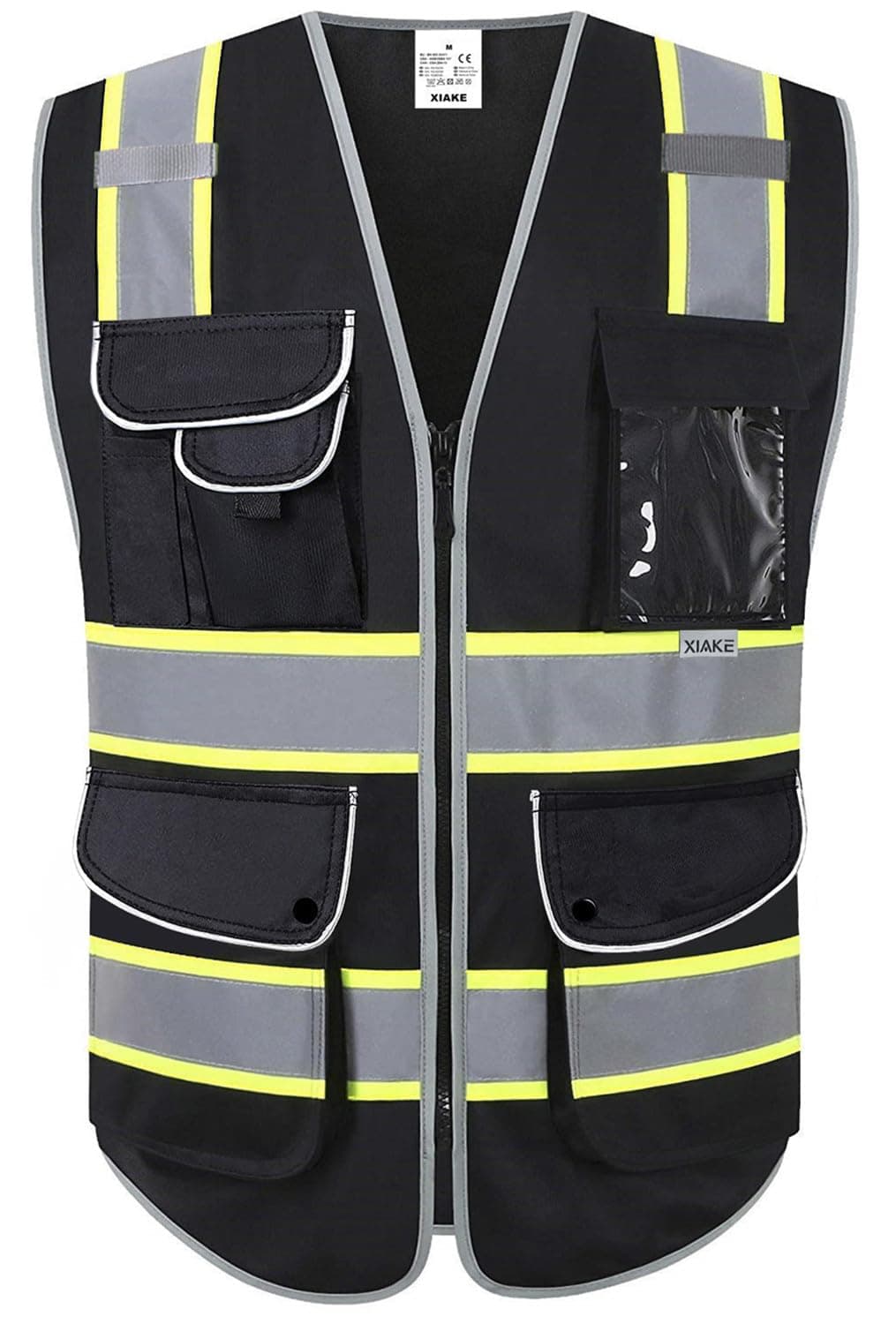XIAKE Class 2 High Visibility Reflective Safety Vests with 8 Pockets and Zipper Front,Meets ANSI/ISEA Standards