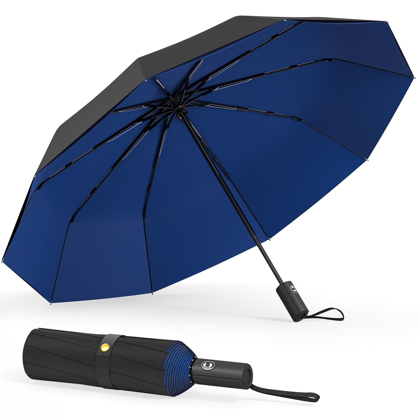 BALORIZWindproof Double Layer Umbrellas, Compact Travel Folding Umbrella, Auto Open & Close Portable Wind & Rain Resistant Umbrella with 10 Ribs for Men, Women, Children (Blue)