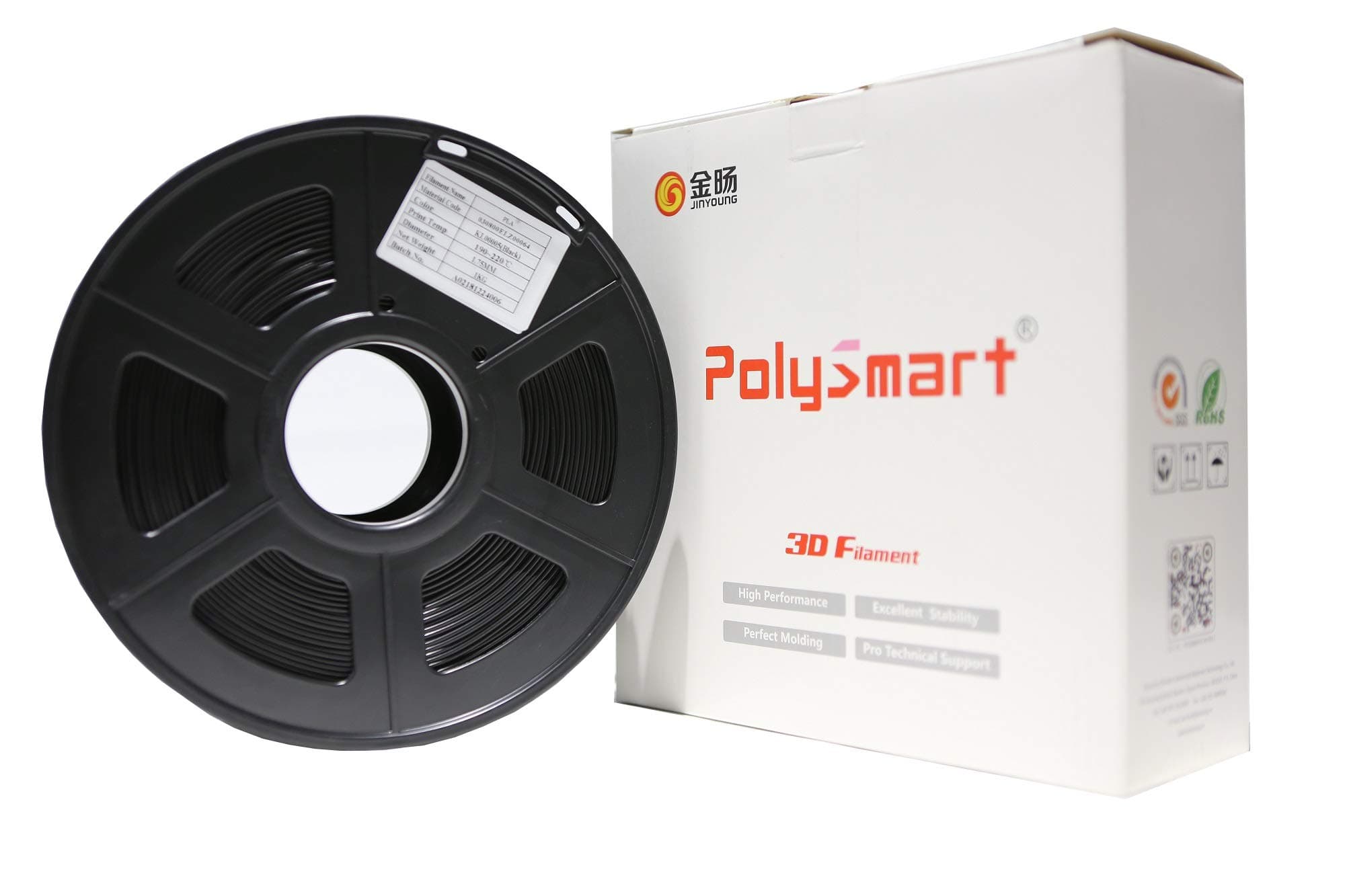 Black PLA PolySmart PLAUP 3D Printer Filament PLA Black, PLA Filament 1.75 mm,Low Odor Dimensional Accuracy 0.03 mm, 3D Printing Filament,2.2 LBS (1 Kilogram) Spool for 3D Printers and 3D Pens, Black