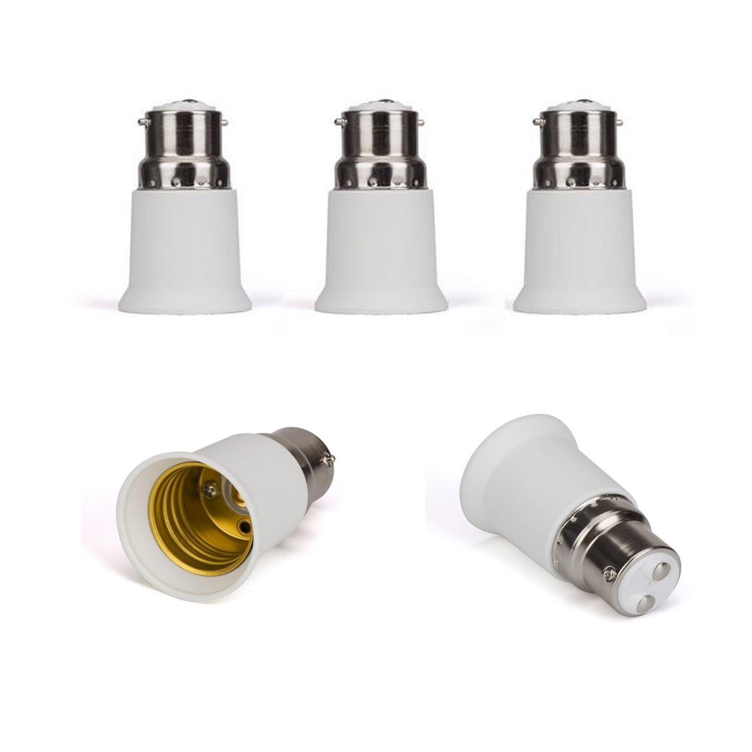 Bayonet BC Cap B22 to E27 ES Edison Screw Light Bulb Lamp Base Socket Converter [Indoor Use] Extender Adaptor Holder Fitting 220-240V B22 to E27 Lamp Socket Converter[5 Pack]