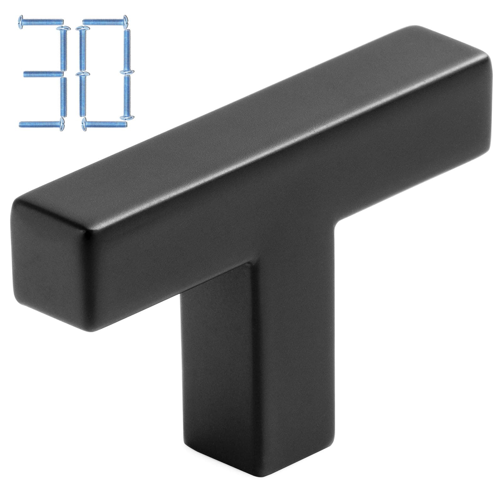 KOOFIZO 30-Pack Solid T Bar Cabinet Knob - Black Pull Handle (Length 45mm / 1.77 Inch) for Kitchen Cupboard Door, Bedroom Dresser Drawer, Bathroom Wardrobe Hardware
