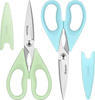 iBayam Kitchen Shears, Kitchen Scissors All Purpose Heavy Duty Meat Scissors Poultry Shears, Dishwasher Safe Food Cooking Scissors Stainless Steel Utility Scissors, 2-Pack, Light Blue, Pistachio