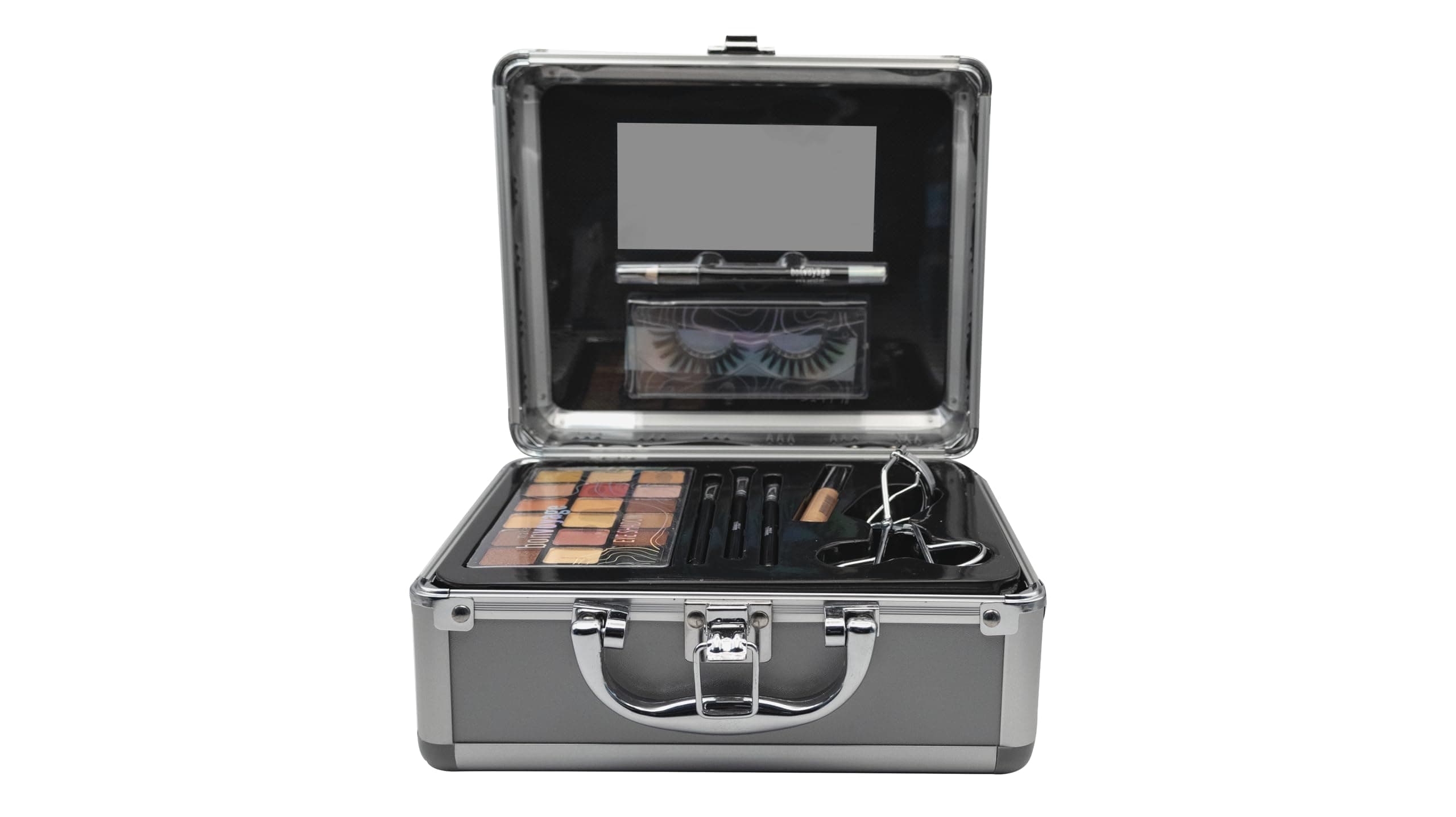 bonvoyage, Eye Makeup Kit, Includes False Eyelashes, 18 Colour Eyeshadow Palette, Eyeliners, Lash Curler, and Make up Brushes, Portable and Lightweight Train Case, All About My Eyes