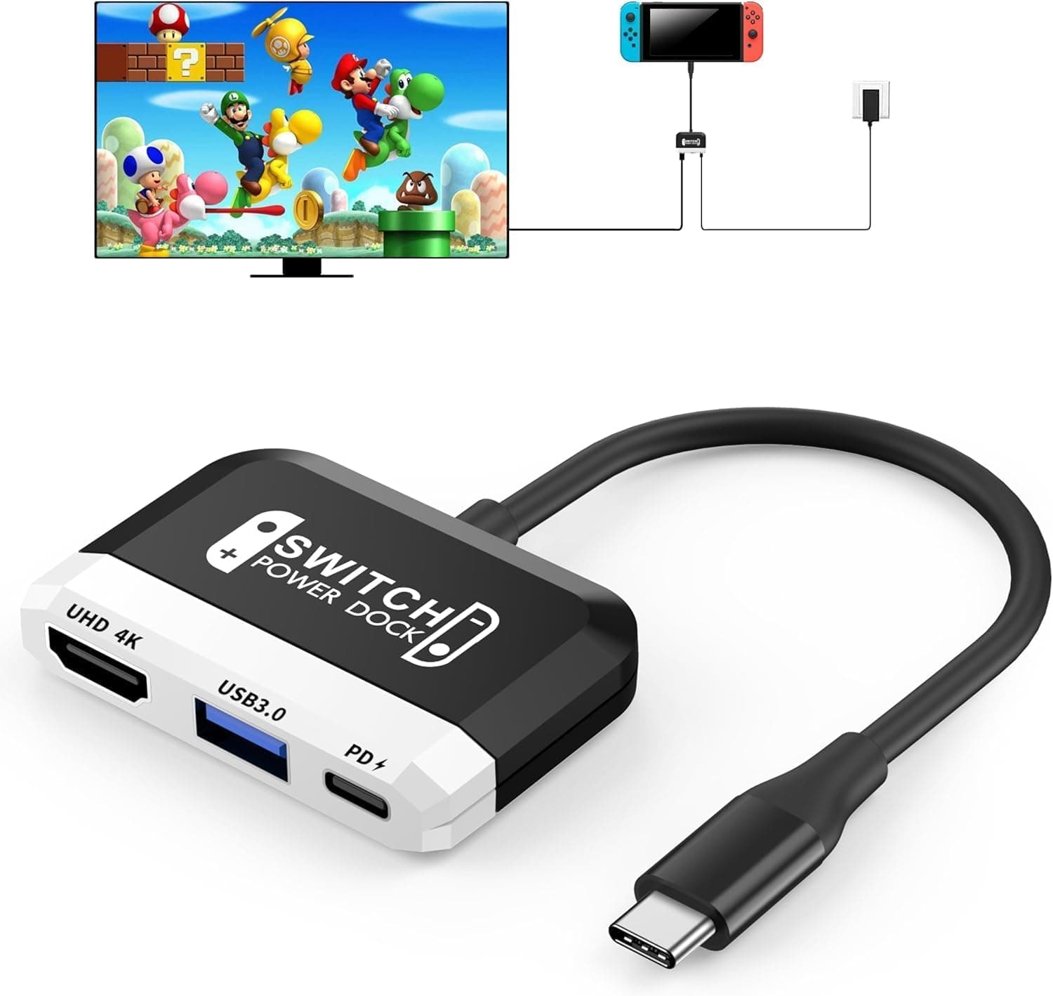 RREAKA Switch 2 Dock Replacement for Nintendo Switch 1&2 Dock, Switch TV Adapter with 4K@60Hz HDMI, USB3.0 Port, PD 100W, Portable Travel Switch Docking Station for Nintendo 2