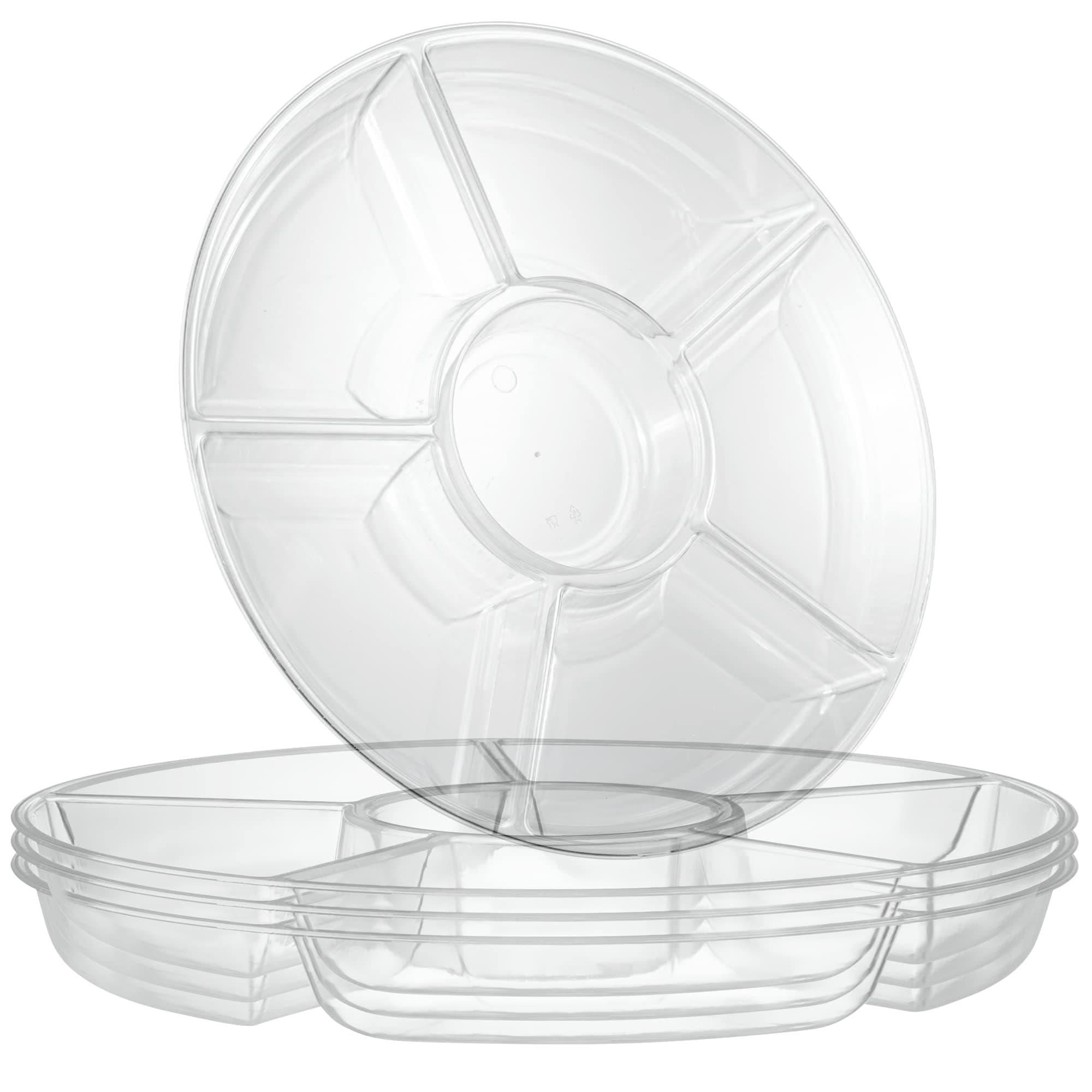 Plasticpro 6 Sectional Round Plastic Serving Tray/Platter (4, Clear)