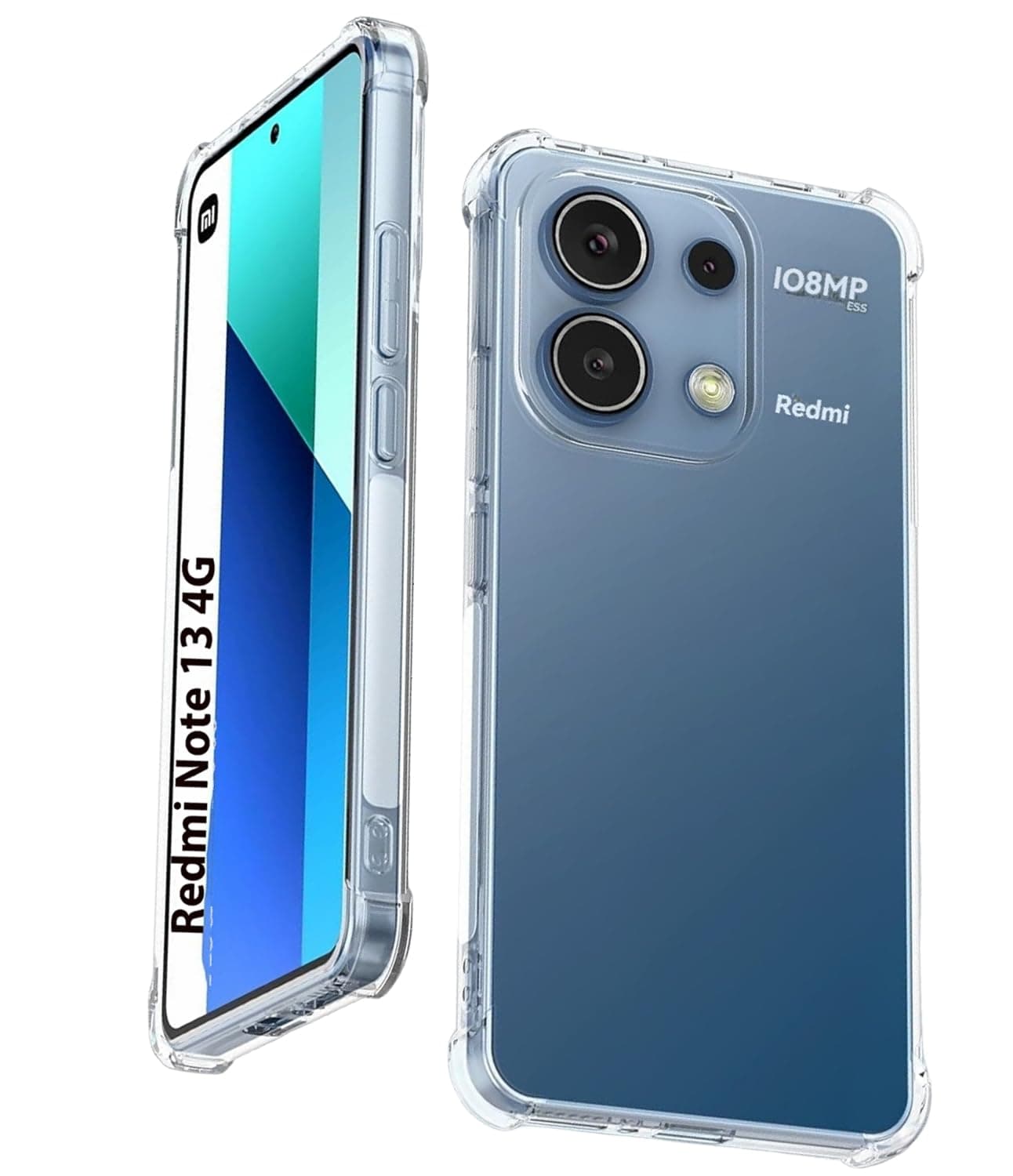 USTIYA Case for Redmi Note 13 4G 6.67 Inch Clear TPU Four Corners Military-Grade Protection Cover Transparent Soft funda