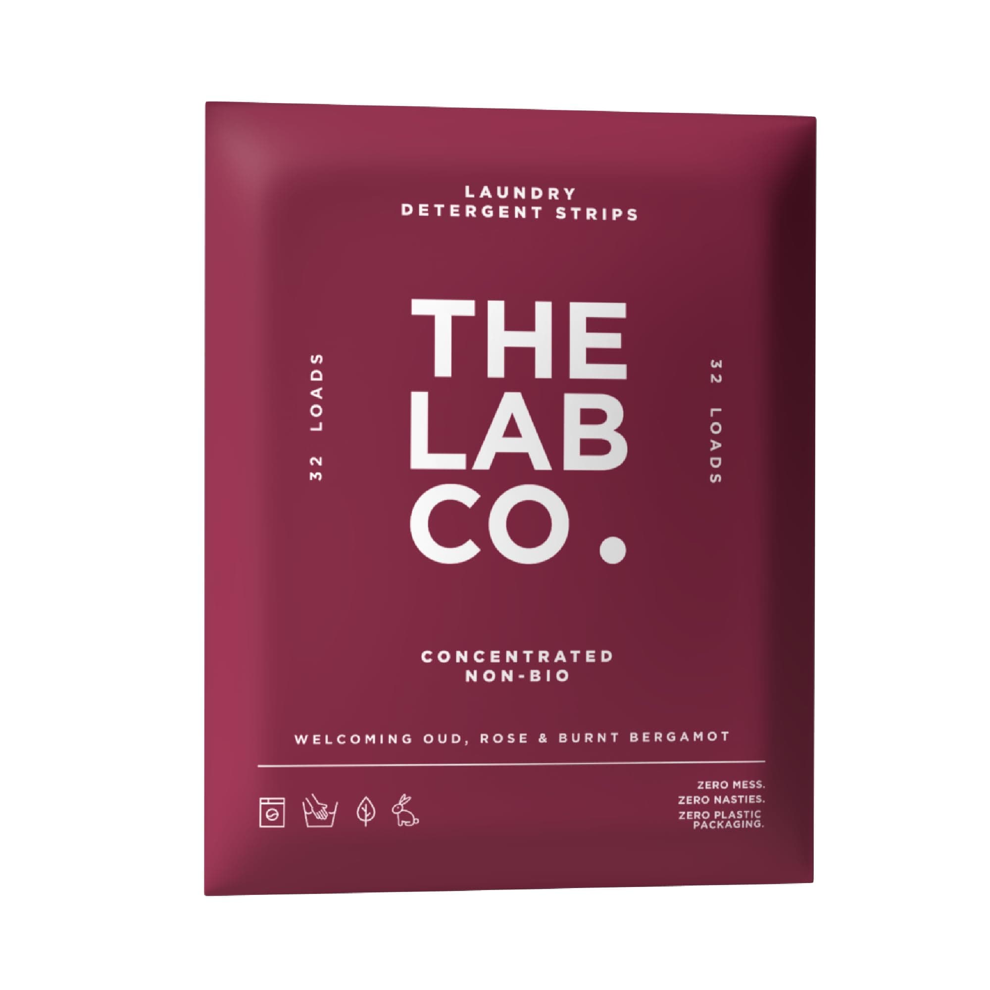 The Lab Co. Laundry Detergent Strips Sheets Eco Ultra-Concentrated Non-Bio Welcoming Oud Rose Bergamot Patchouli. For Hand and Machine Washing. For up 32 Loads