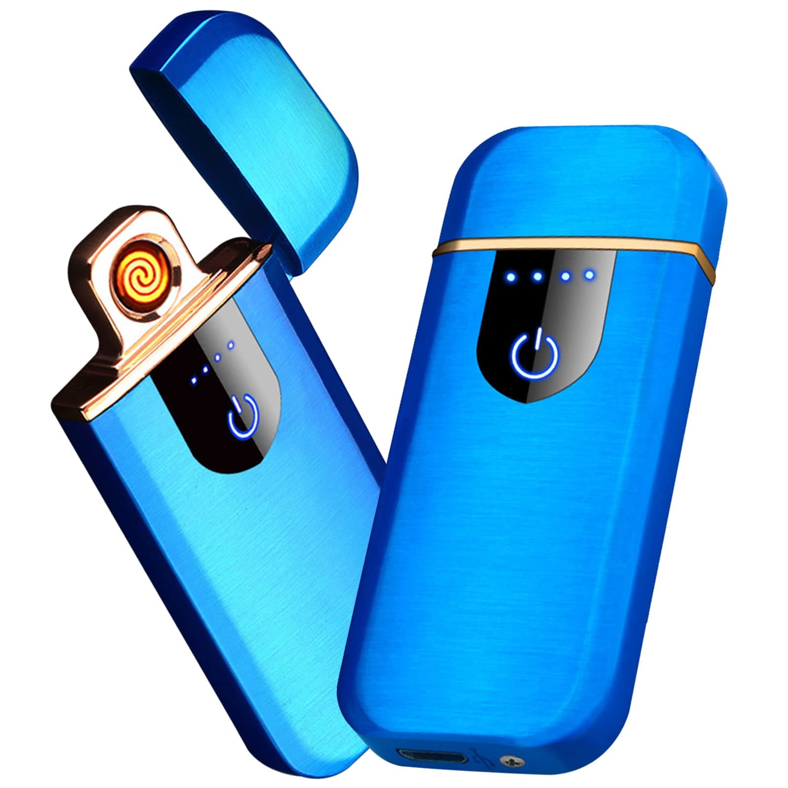 Electronic Lighter Smart USB Rechargeable, Mini Portable Design with Touch Dual-Sided Ignition - Windproof and flameless, Featuring Plasma Technology, Battery Indicator, and Lightweight Build (Blue)